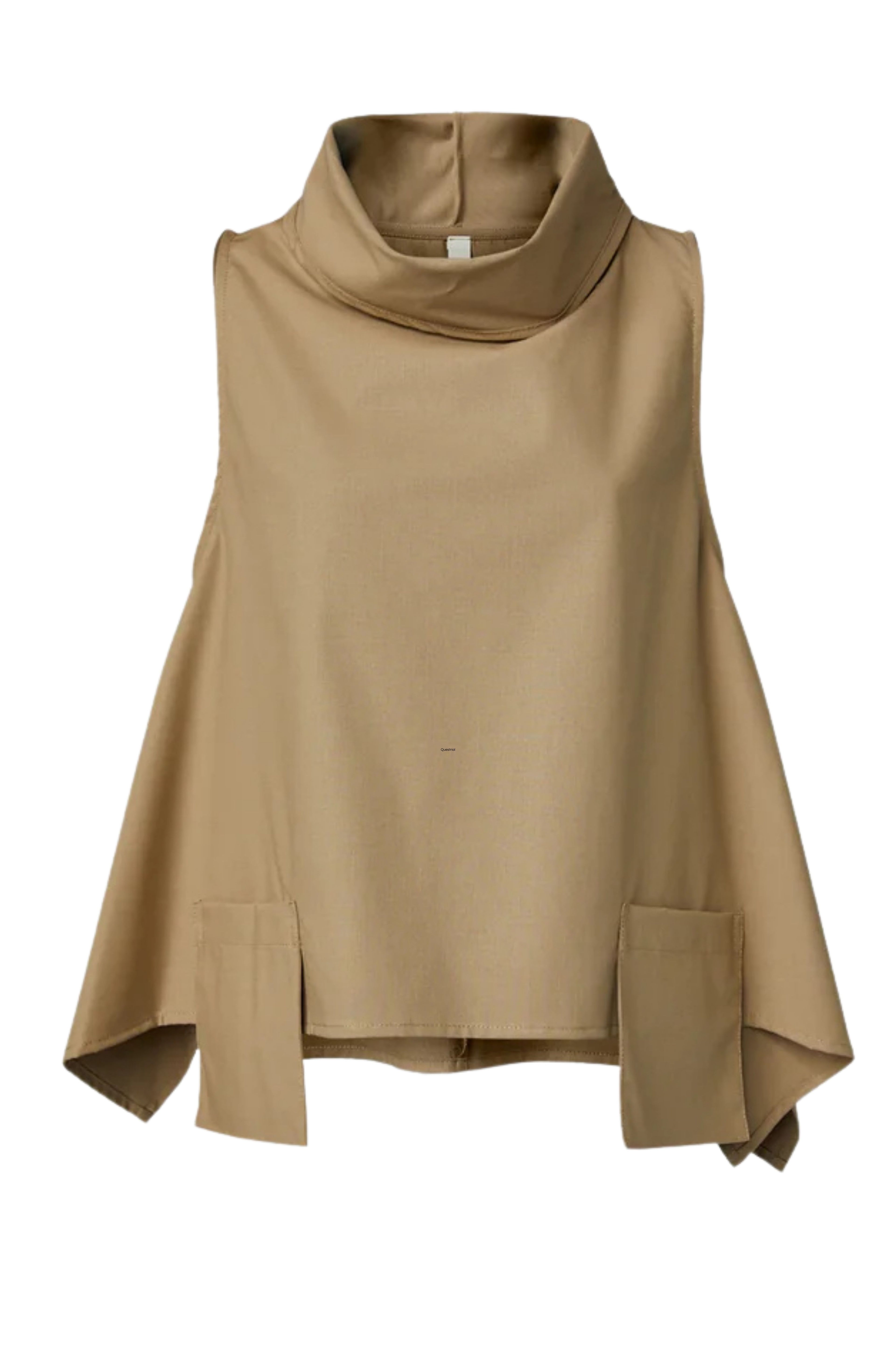 chaleco wendy trendy tostado con cuello y bolsillos