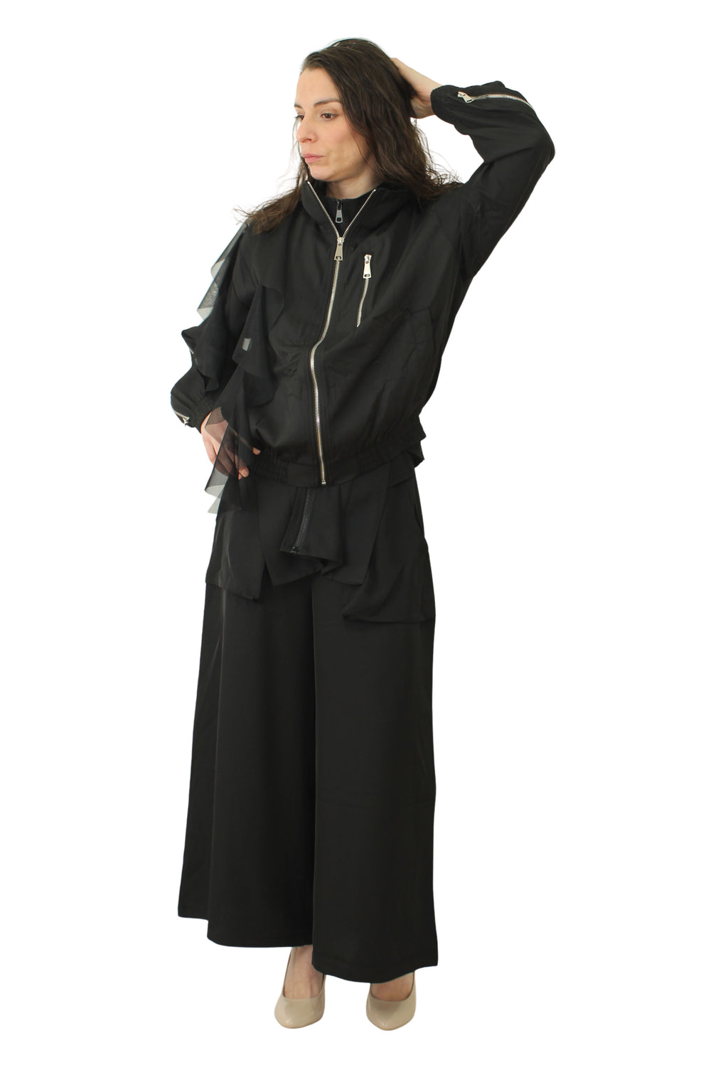 Chaqueta nefelibata marrón chocolate con cremalleras LYKKE