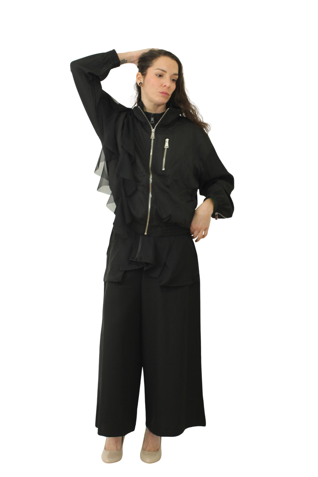 Chaqueta nefelibata marrón chocolate con cremalleras LYKKE