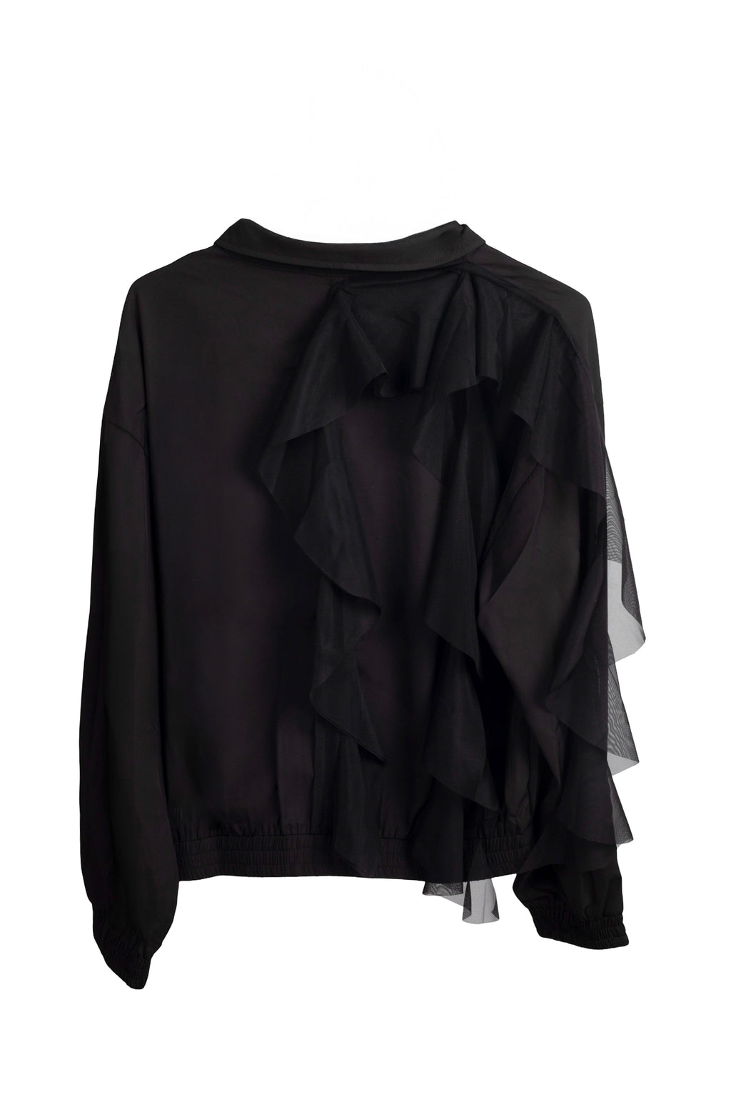 chaqueta marrón chocolate con detalle de tul en la espalda de nefelibata