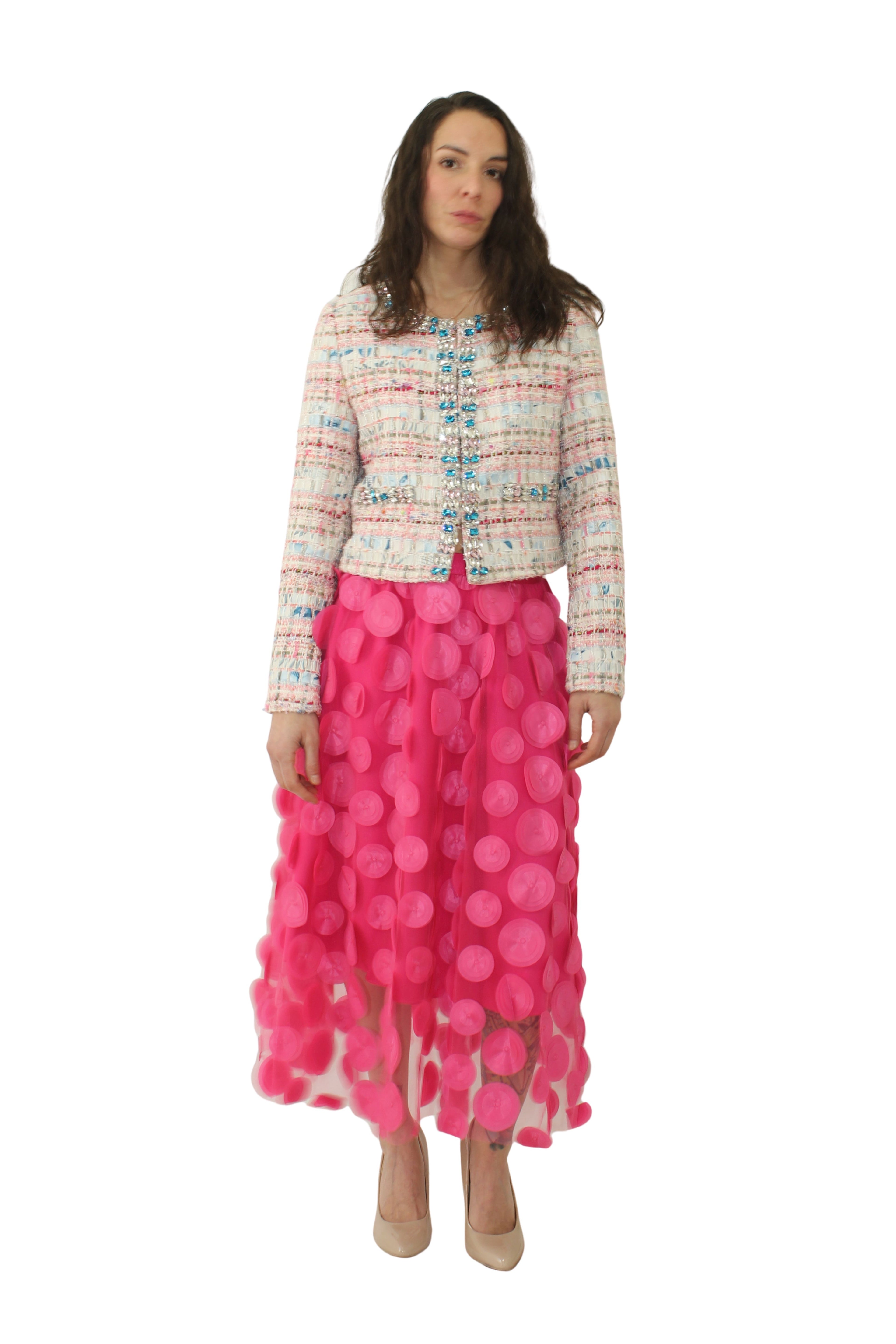 Falda Rosa o Negra Tul Círculos 3D Midi - Nefelibata