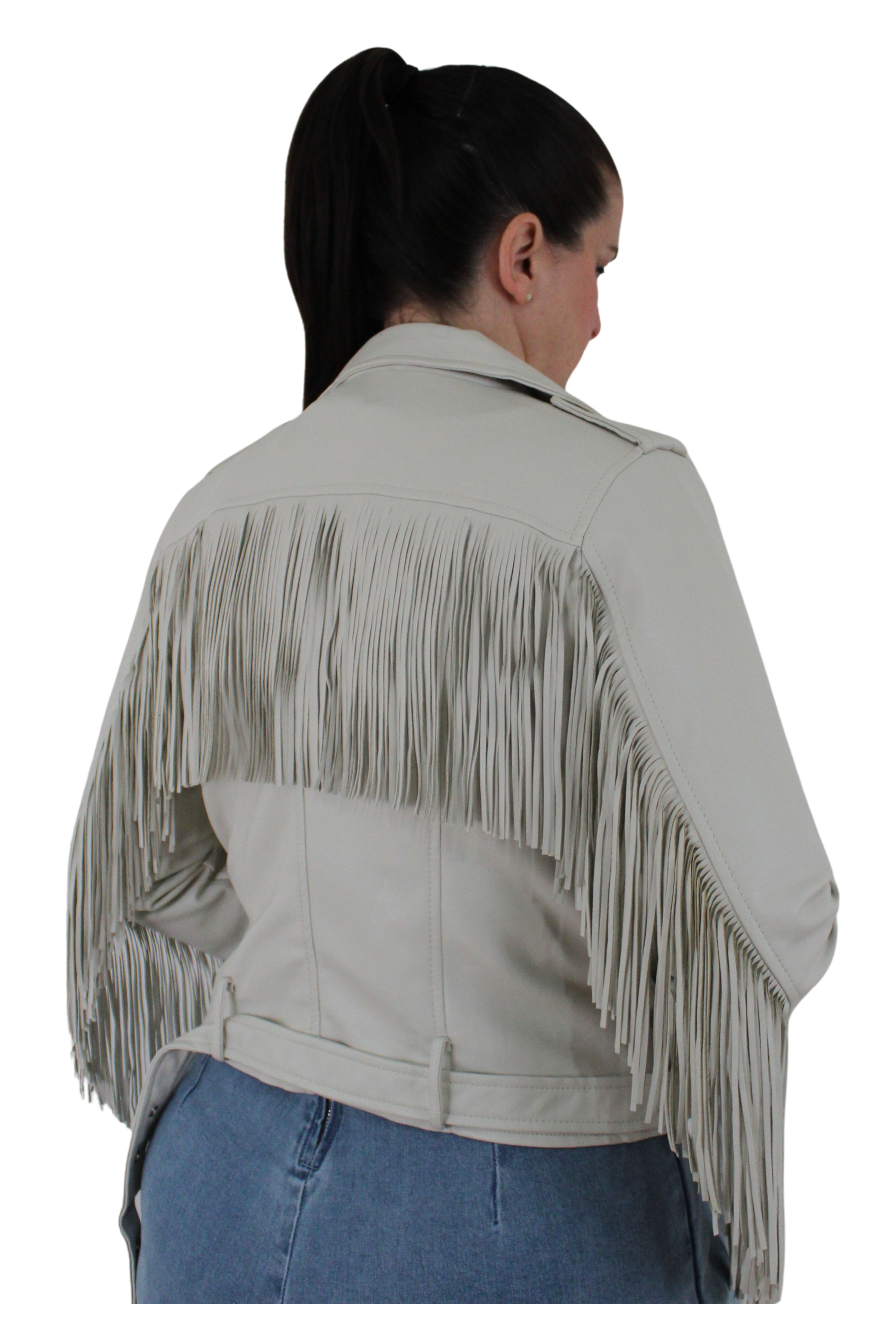 chaqueta jot_madrid con flecos en la espalda