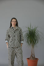 chaqueta de cuadro bicolor de Wendy trendy en forma tablero de ajedrez | YOLYKKE