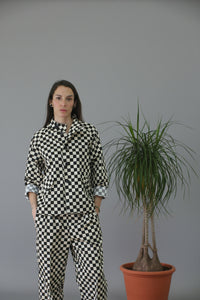 chaqueta de cuadro bicolor de Wendy trendy en forma tablero de ajedrez | YOLYKKE