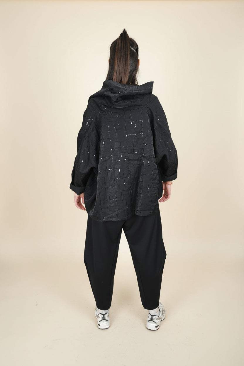 Veste Croisée Enveloppante Drapée Sequins Cousus Tencel Gris Noir | Wendy Trendy