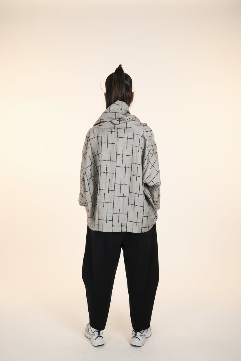 Veste Croisée Enveloppante Drapée Sequins Cousus Tencel Gris Noir | Wendy Trendy