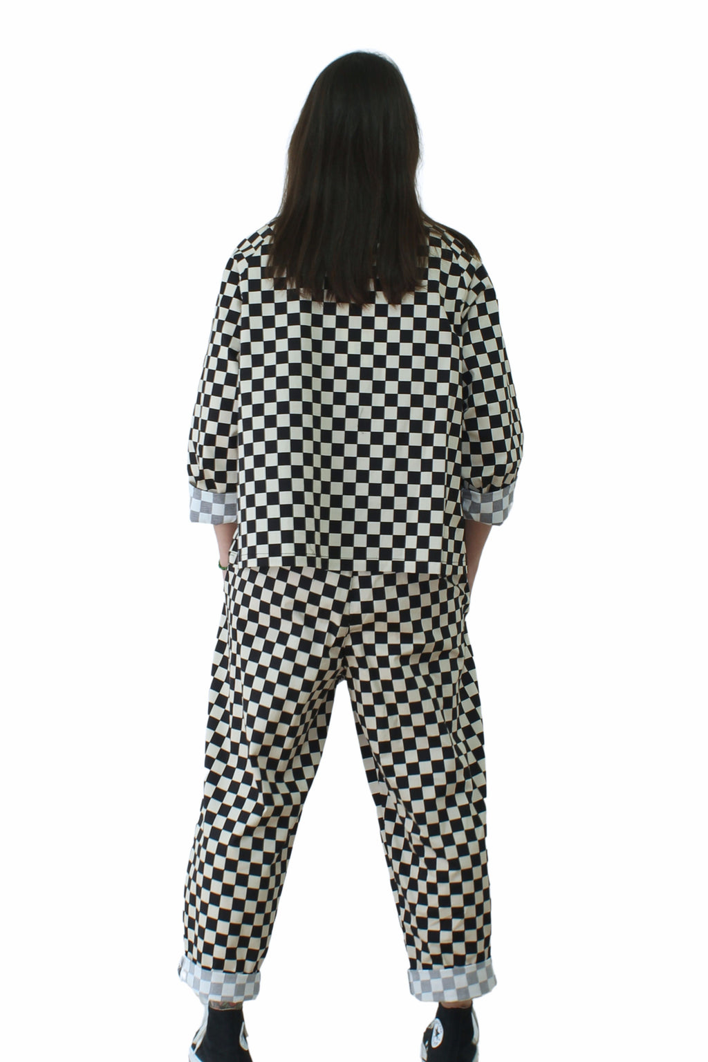 chaqueta de cuadro bicolor de Wendy trendy en forma tablero de ajedrez | YOLYKKE