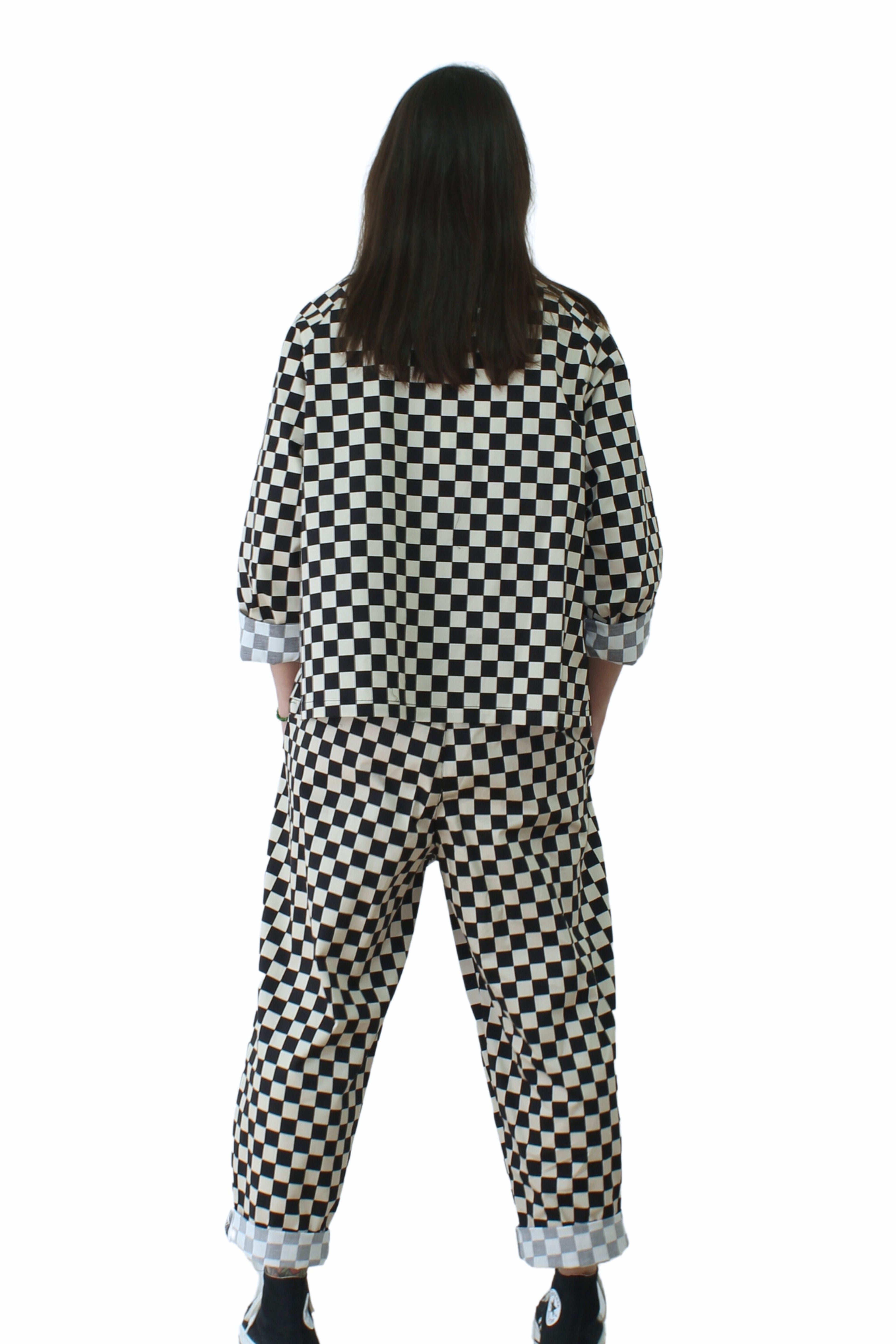 chaqueta de cuadro bicolor de Wendy trendy en forma tablero de ajedrez | YOLYKKE