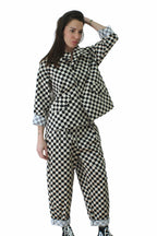 chaqueta de cuadro bicolor de Wendy trendy en forma tablero de ajedrez | YOLYKKE