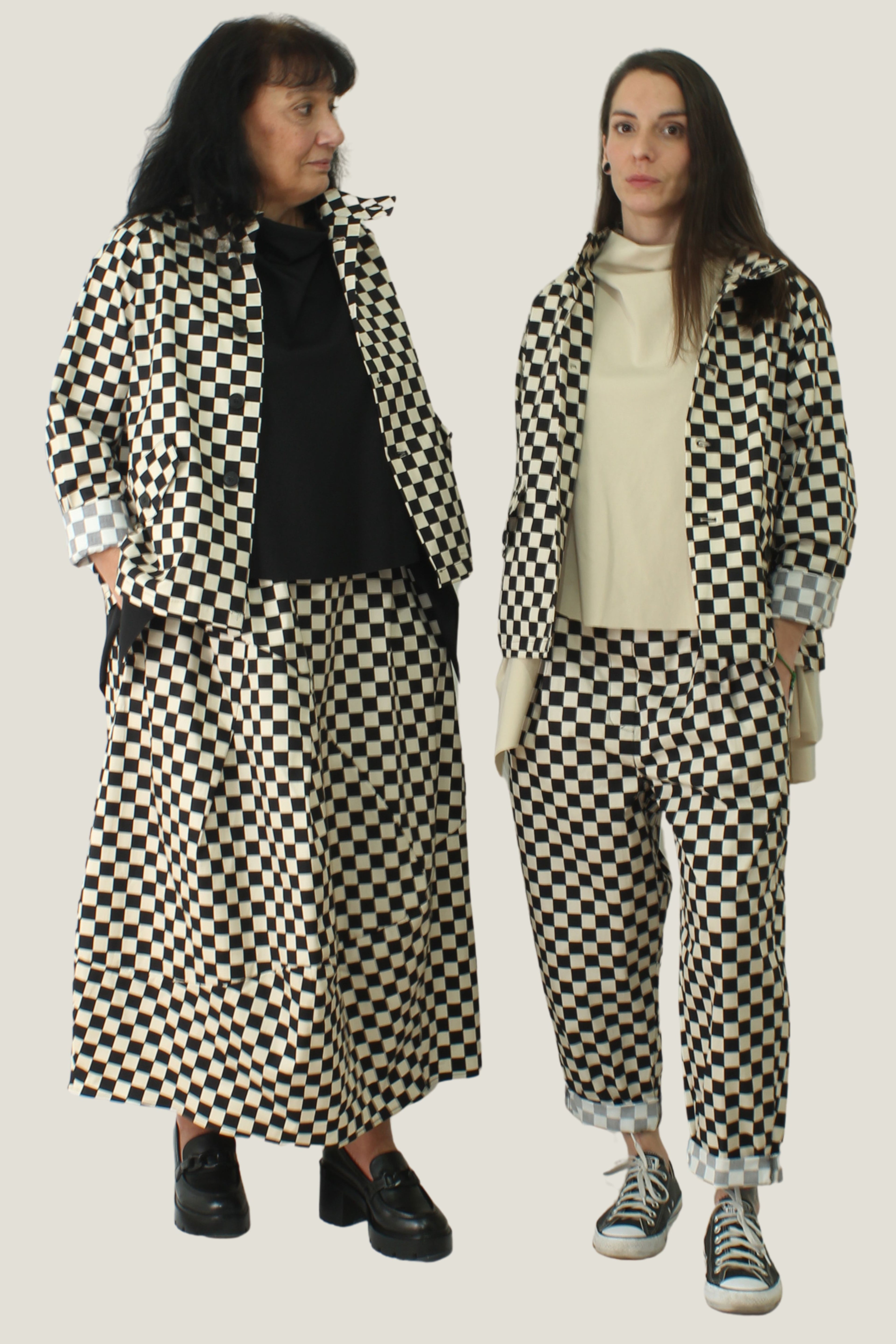 conjunto Wendy trendy tablero de ajedrez pantalón falda y chaqueta