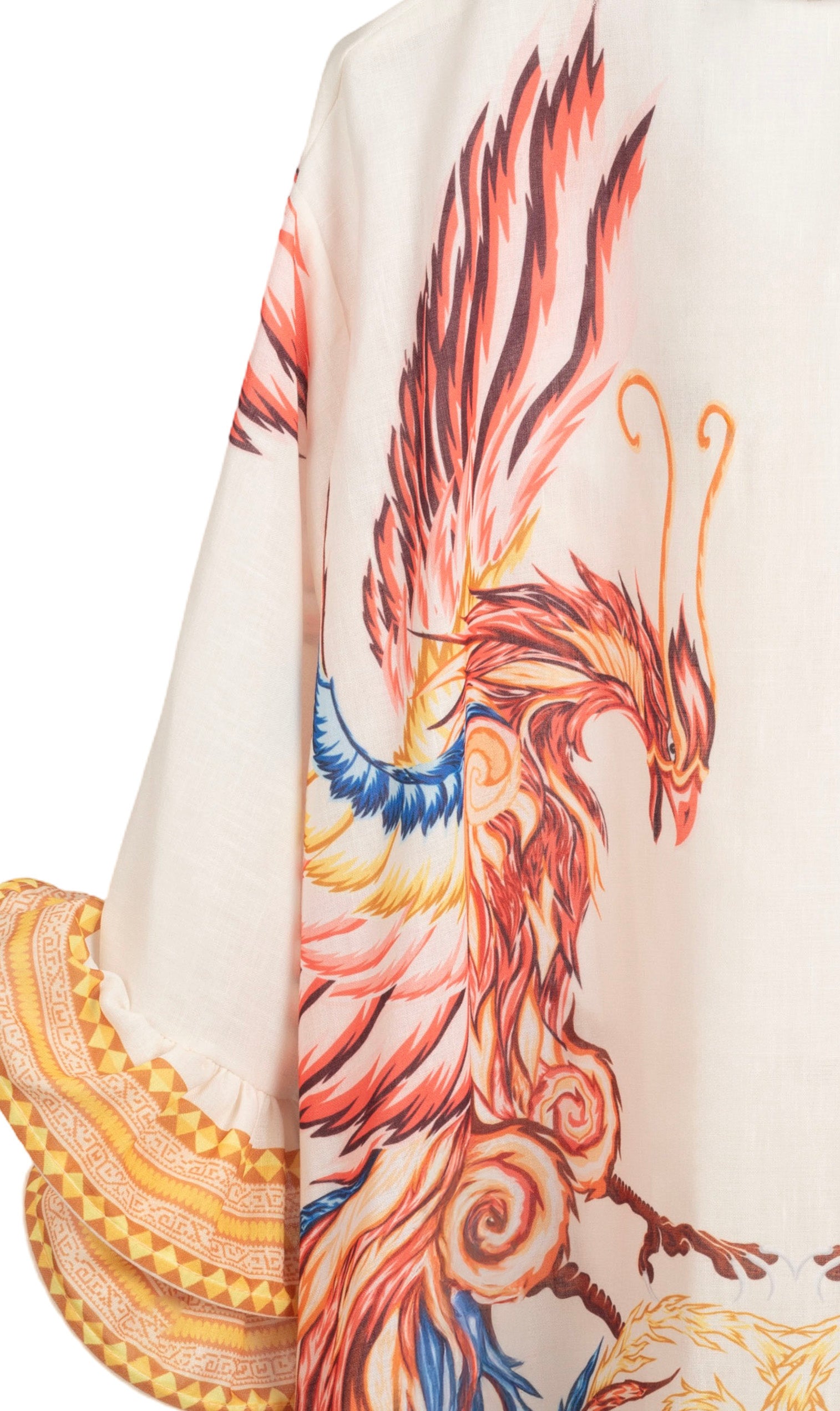 Camisa con estampado de ave fénix en rojo amarillo y azul de jotmilano LYKKE