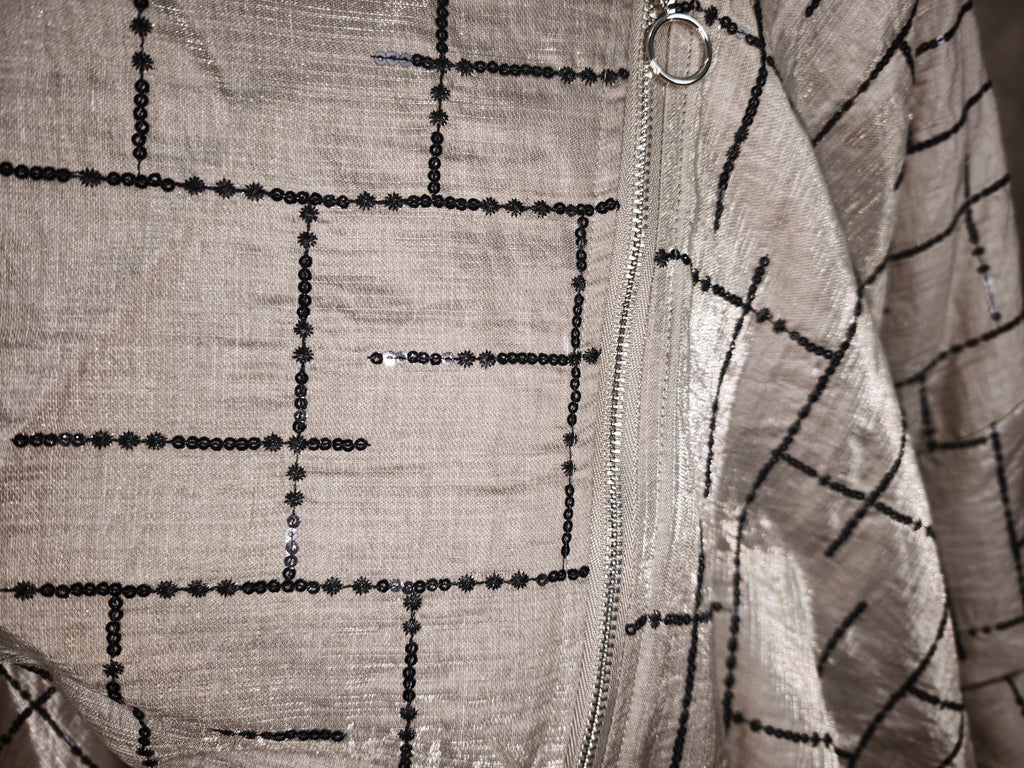 Veste Croisée Enveloppante Drapée Sequins Cousus Tencel Gris Noir | Wendy Trendy