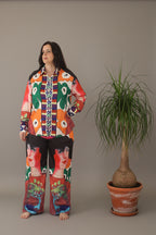 Conjunto de dos piezas de nefelibata con estampado de flores y caras multicolores LYKKE