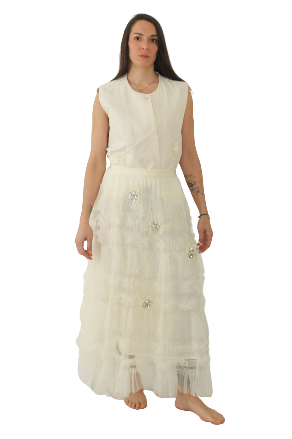 Falda Tul Blanca Broches Cristal - Nefelibata