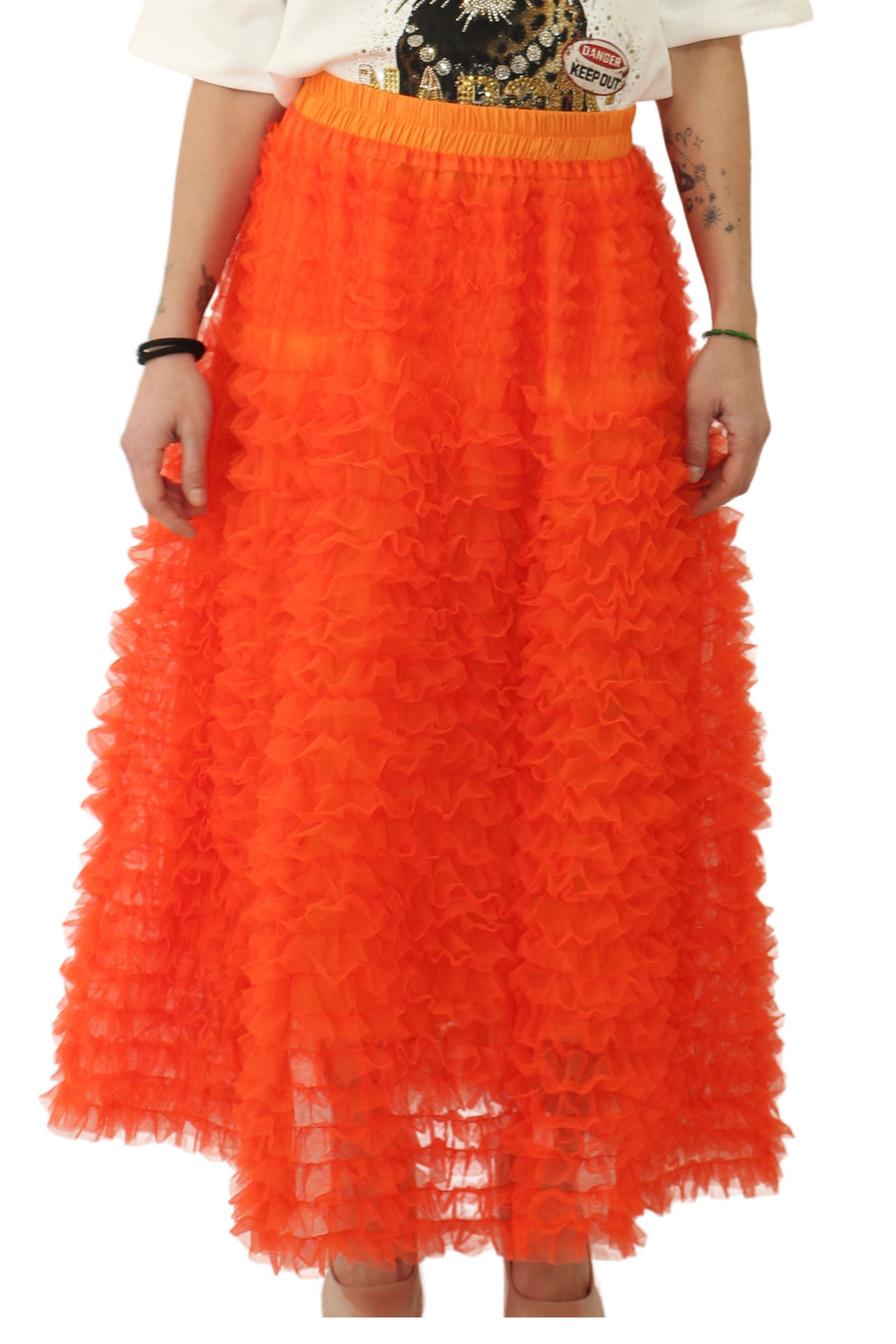 falda de nefelibata de tul rizado naranja