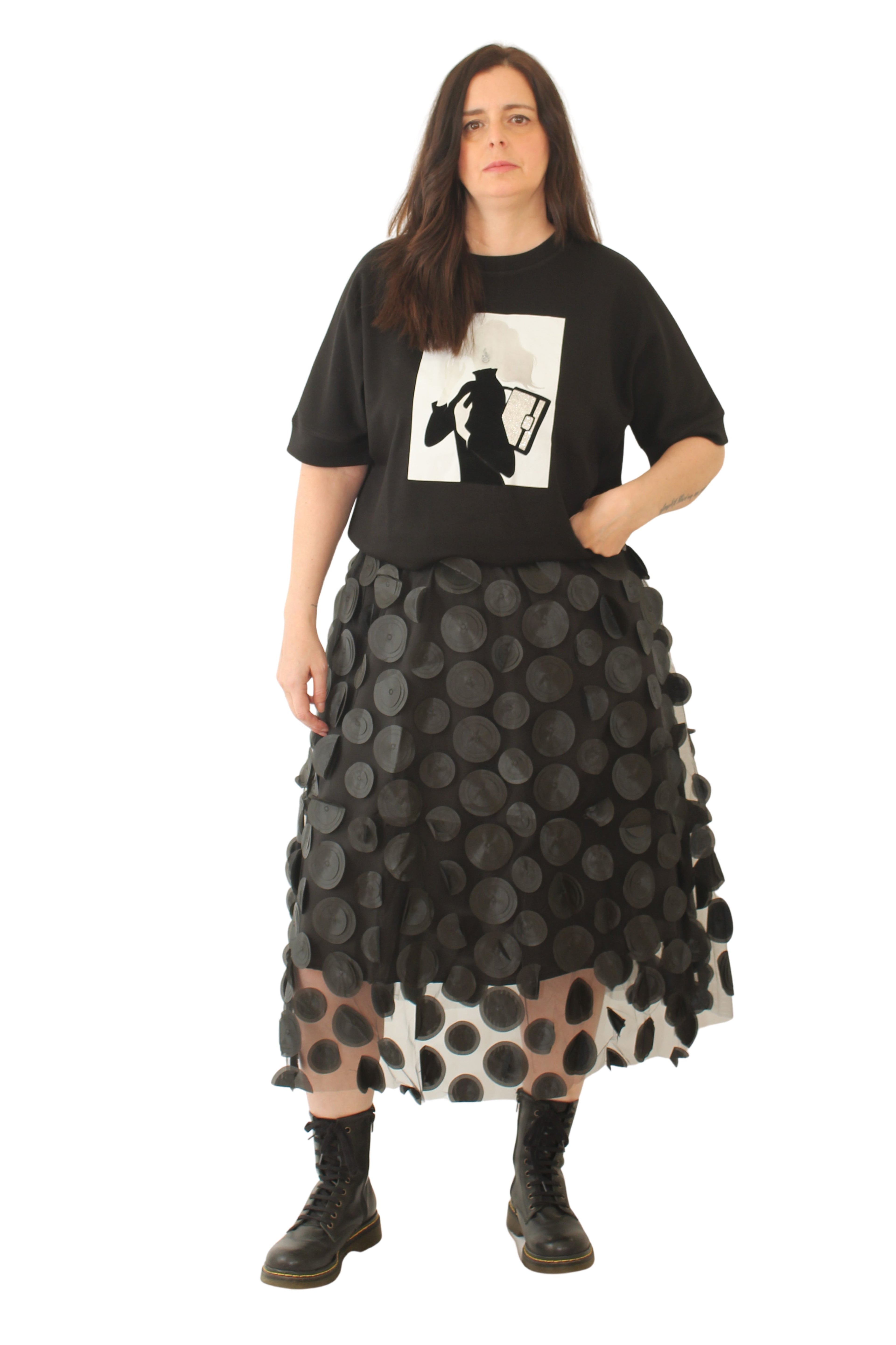 Falda Rosa o Negra Tul Círculos 3D Midi - Nefelibata