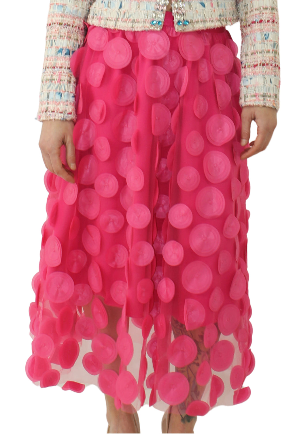 falda de tul nefelibata fuxia con círculos en tres d