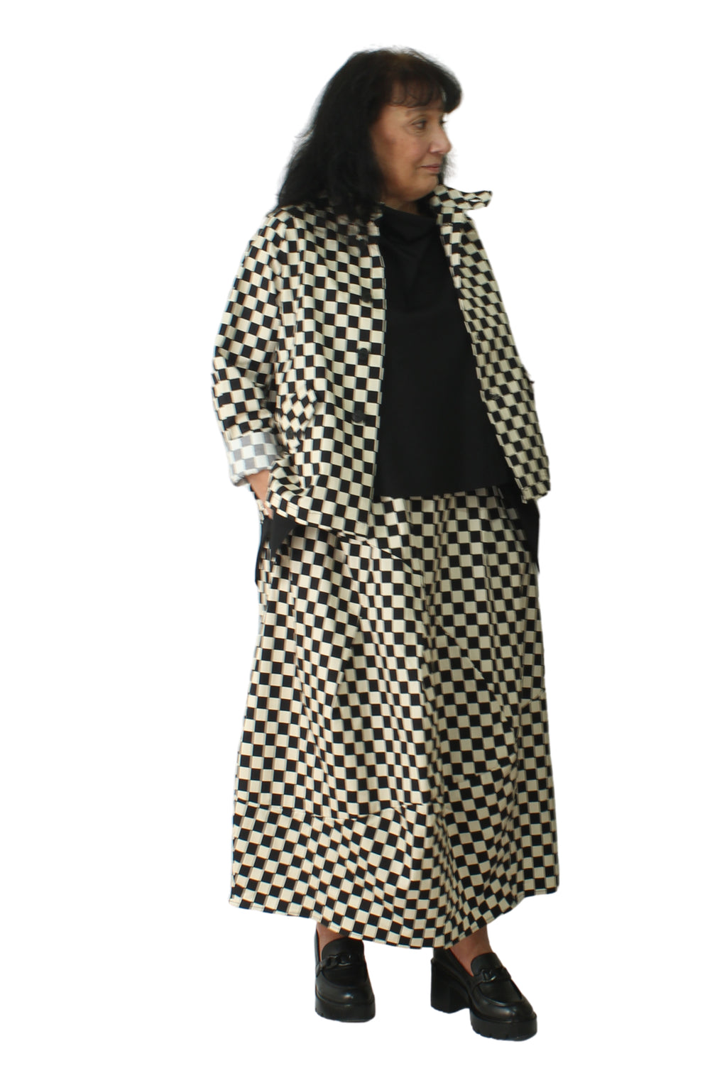 conjunto Wendy trendy tablero de ajedrez con chaqueta y falda globo