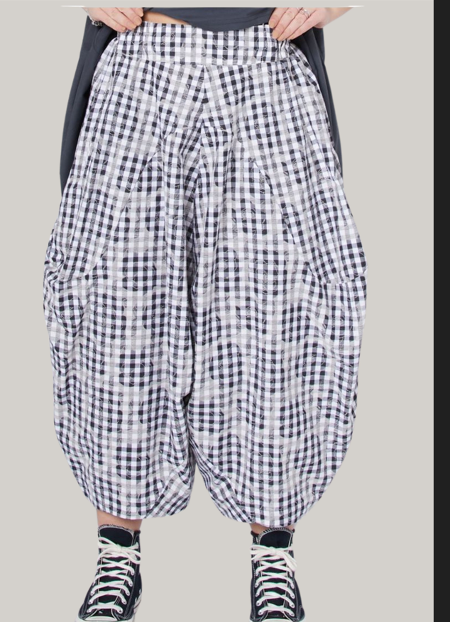 Pantalón Globo Vichy Negro Blanco