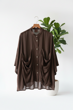 YOLYKKE | Camisa Oversize Cuello Mao Bolsillos Drapeados