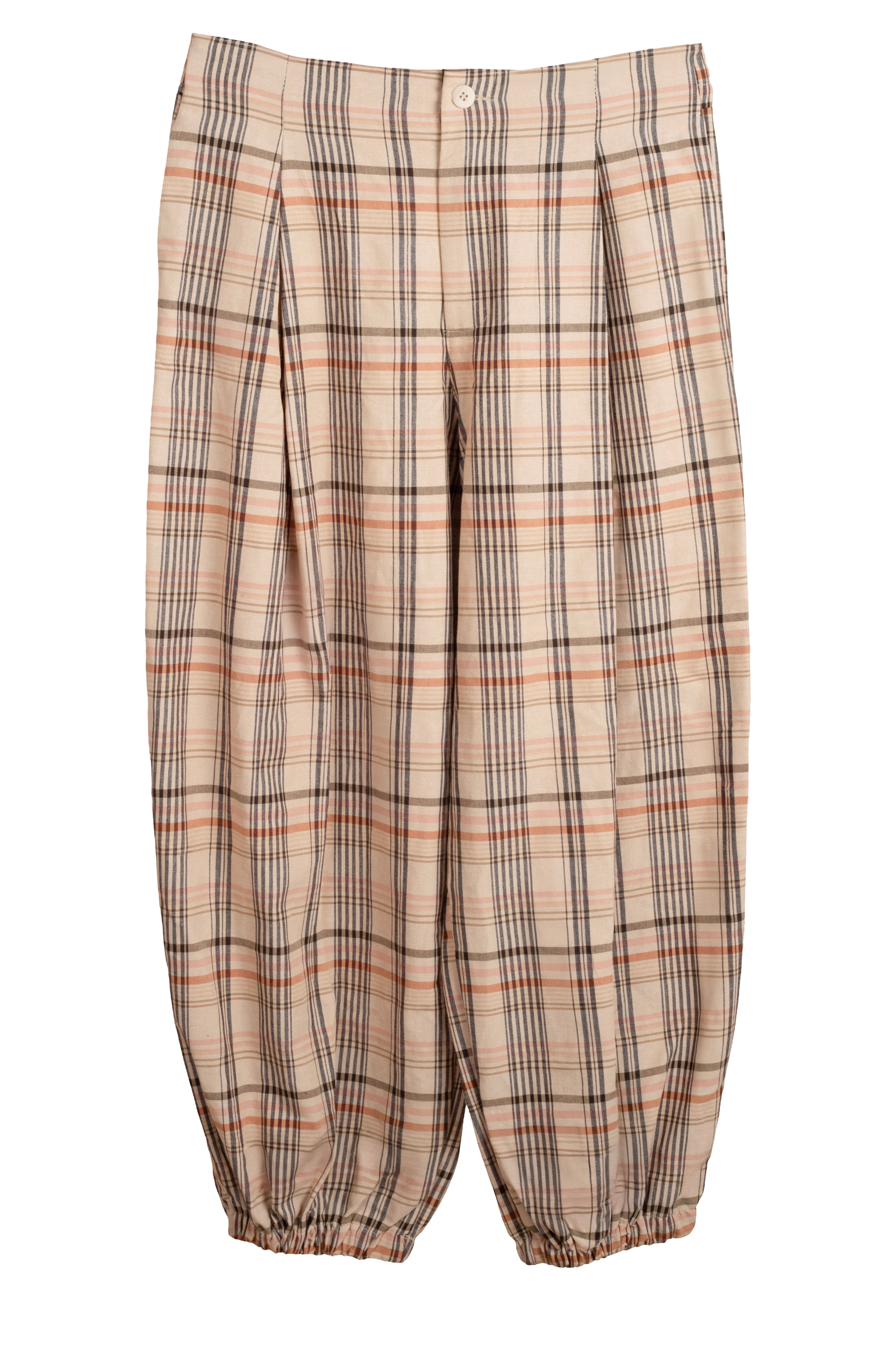 detalle del pantalon de cuadros jot_madrid en tostado