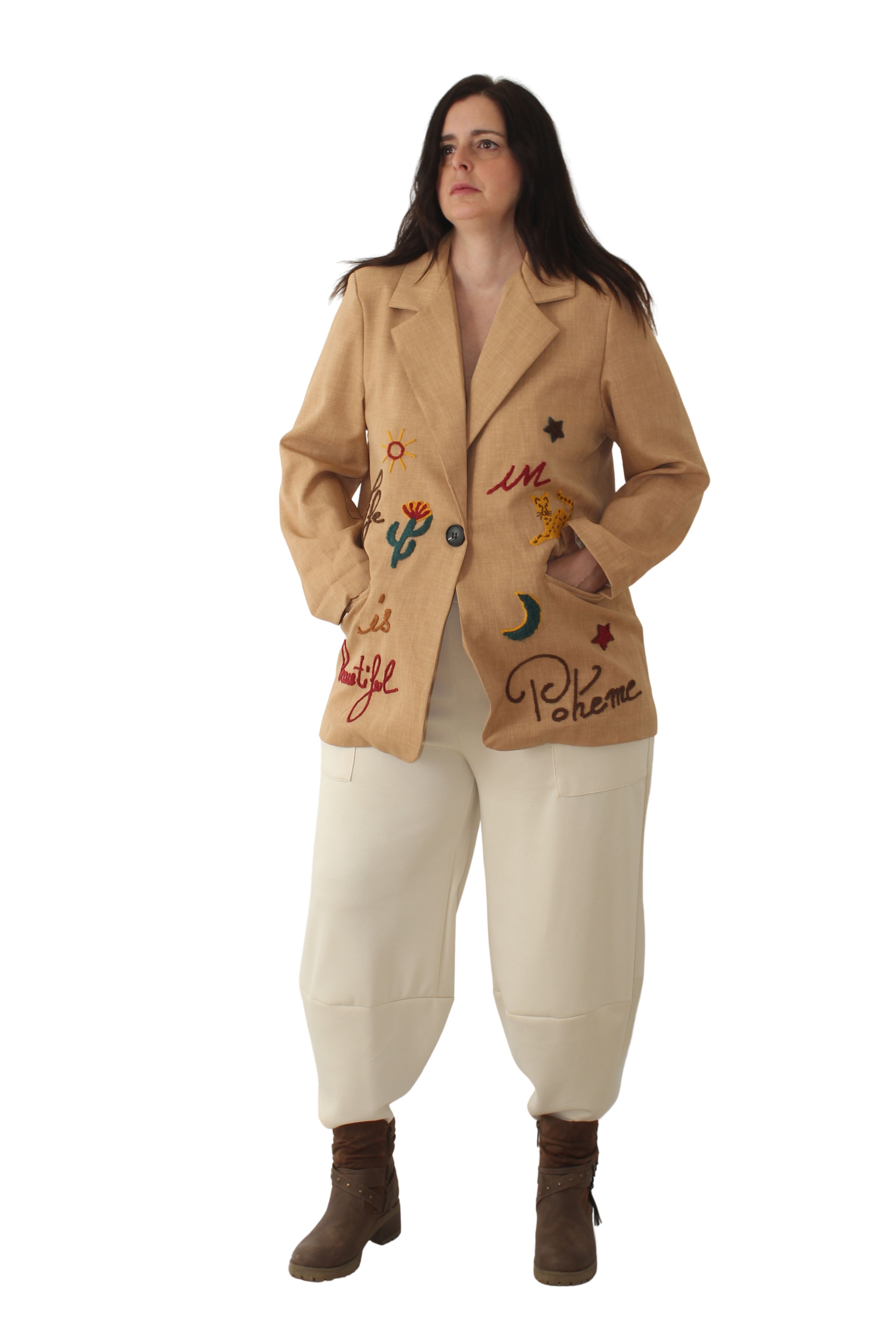 Pantalón en punto milano beige super cómodo  de jotmilano LYKKE