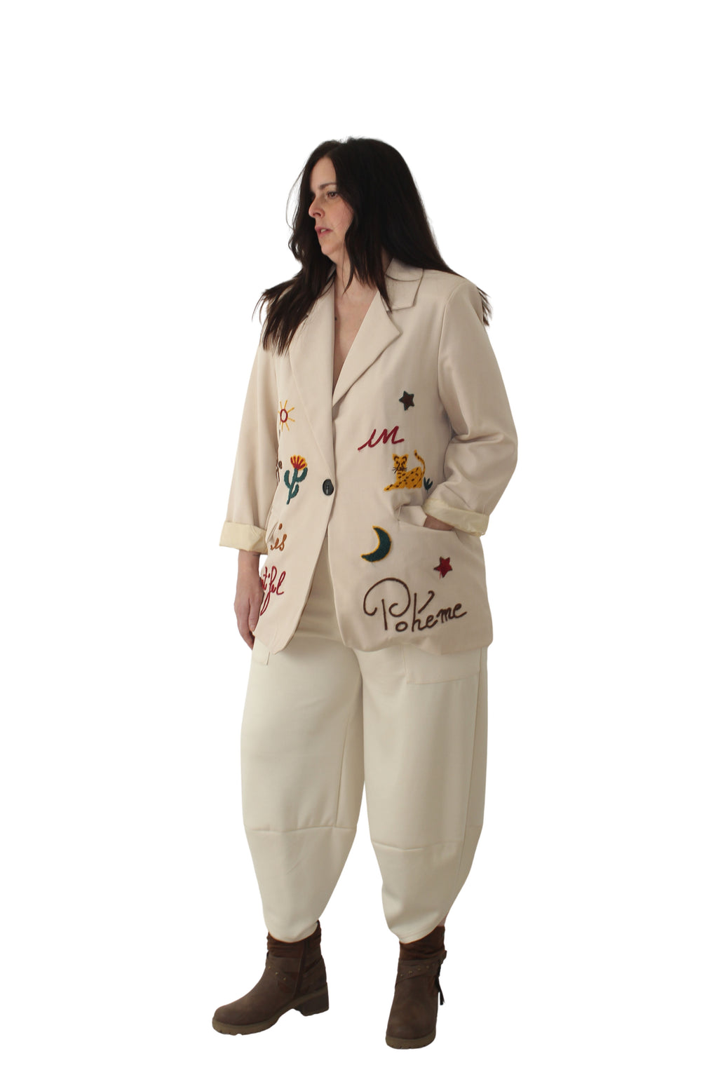 Pantalón en punto milano beige super cómodo  de jotmilano LYKKE