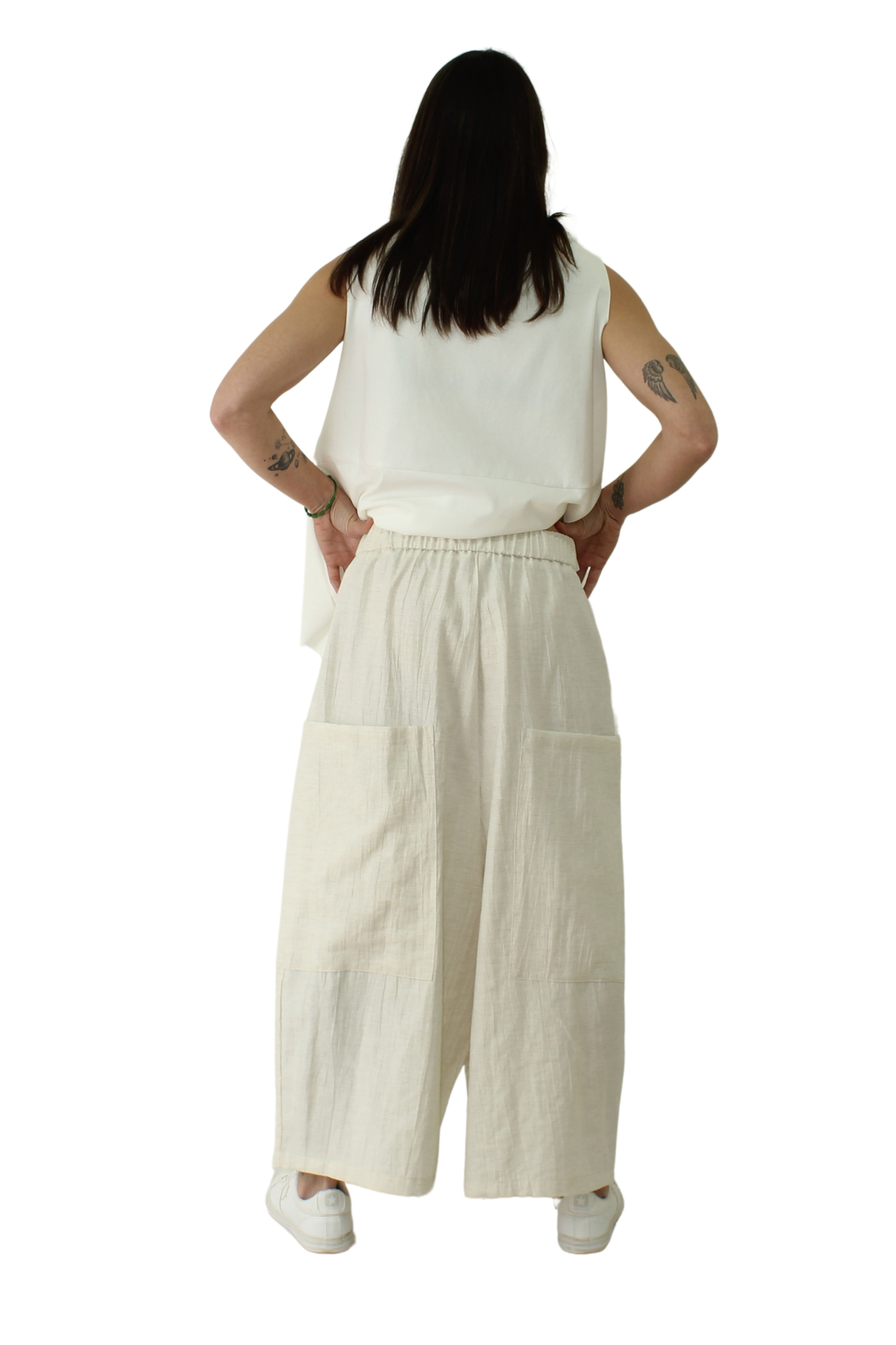 pantalón Wendy trendy Palazzo beige bolsillos gigantes traseros-trasera