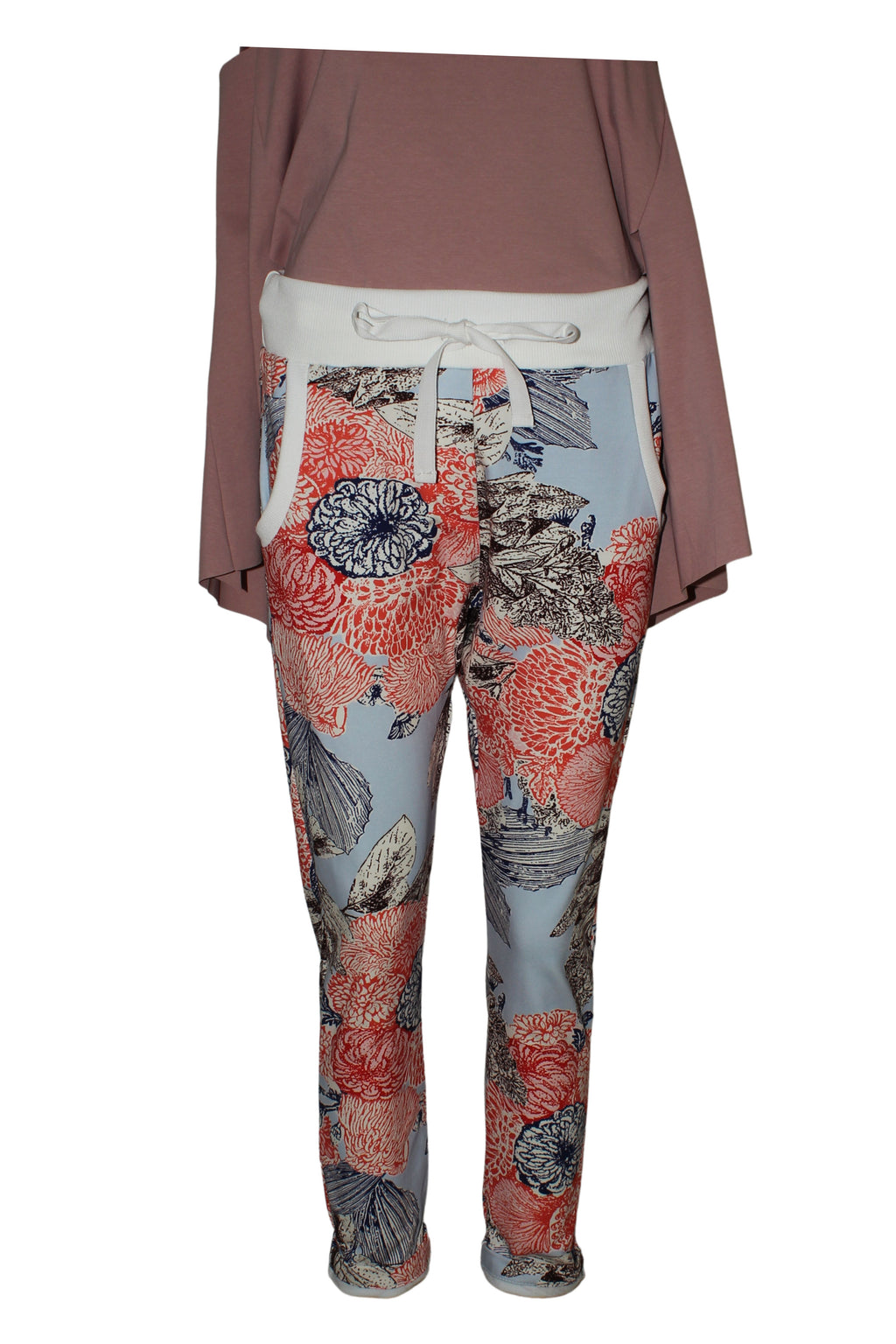 pantalon de wendy trendy con flores orientales y crisantemos 