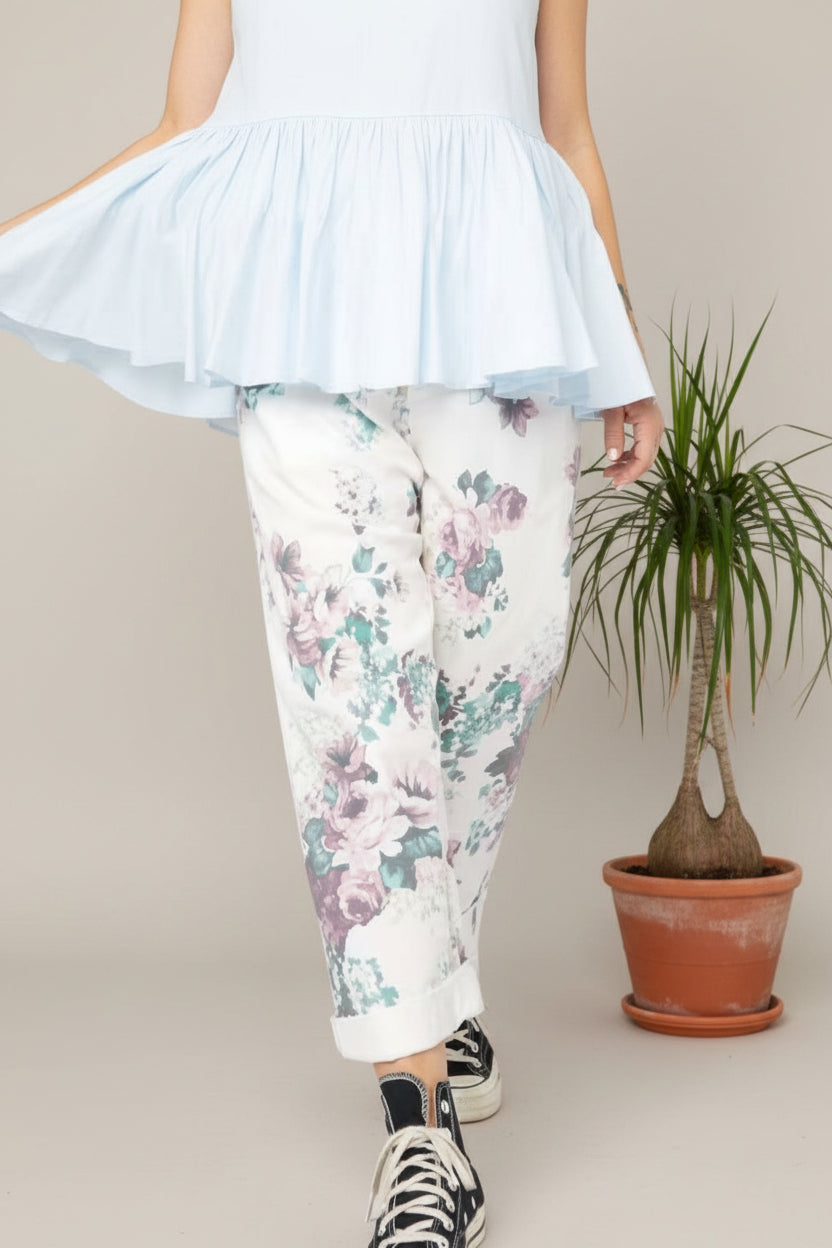 pantalon wendy trendy vaquero blanco estampado de flores