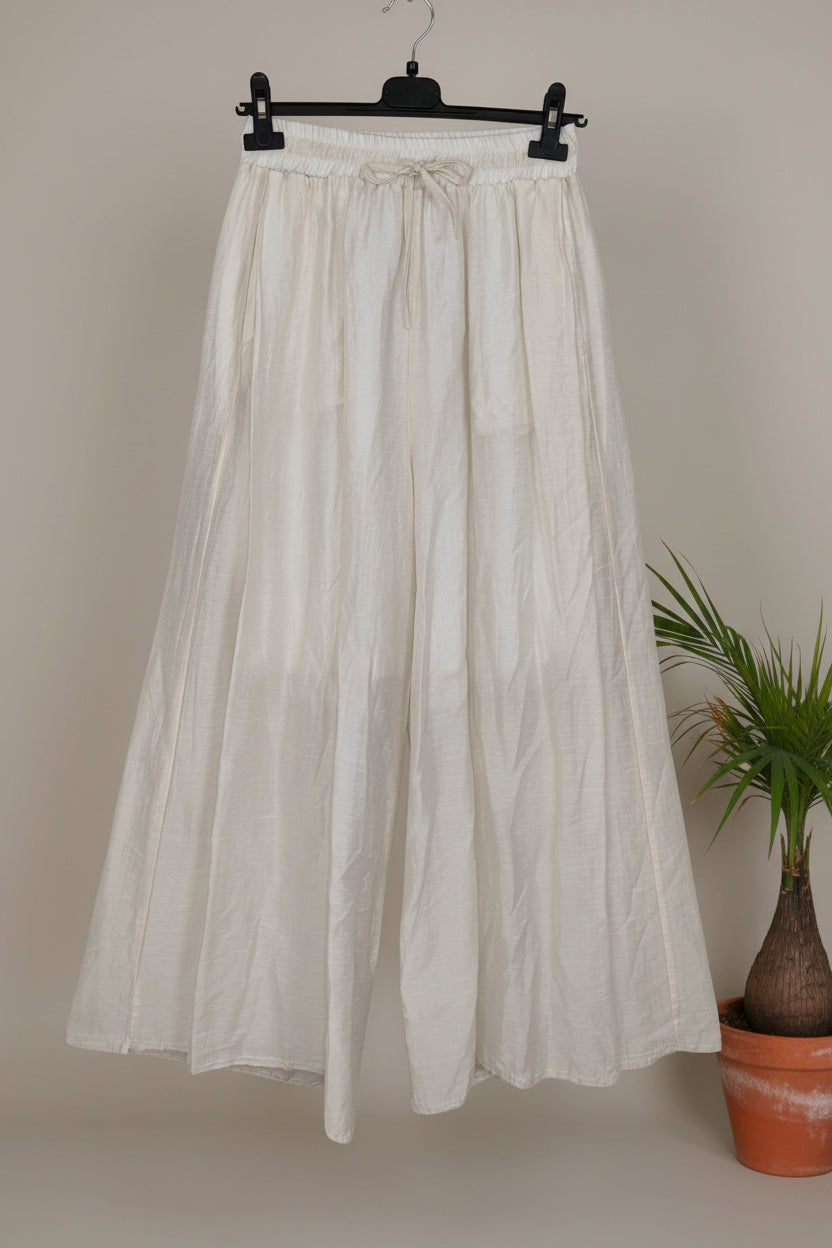 pantalon yolykke blanco de lino con bolsillos