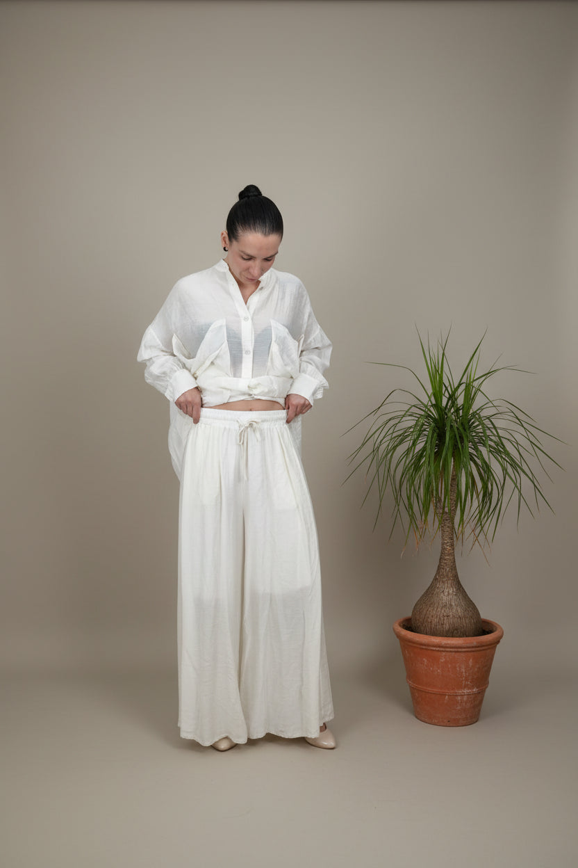 pantalon yolykke blanco de lino con bolsillos