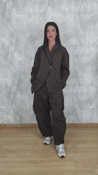 Cargo-Hose Wide Leg Schokobraun Pattentaschen | YOLYKKE