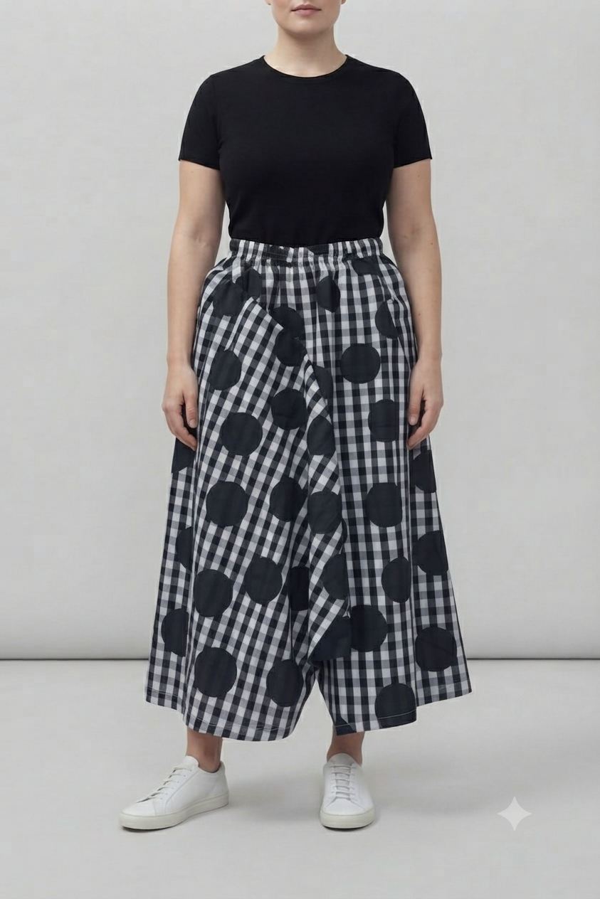 Falda Pantalón Vichy Lunares Maxi Negro Blanco | Nefelibata