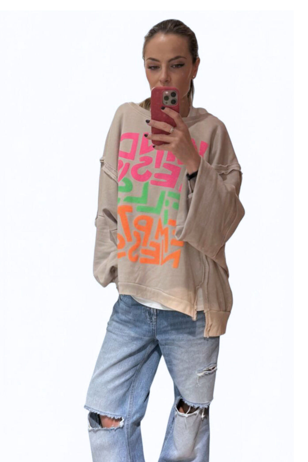 sudaderas de jot_milano con texto fluor en colores naranja verde y gris asimetricas |YOLYKKE