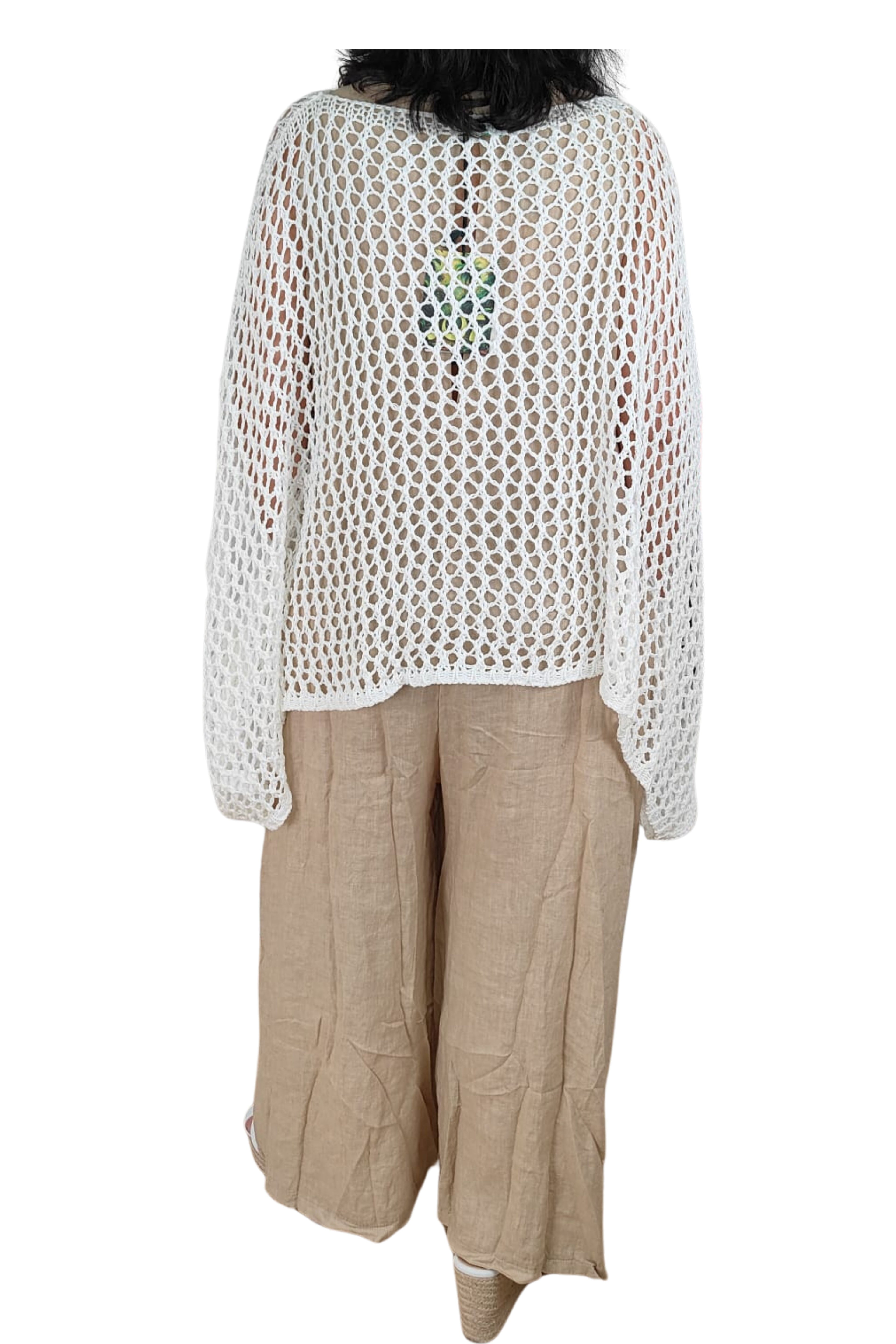 top jot_madrid crochet blanco manga murciélago de espaldas