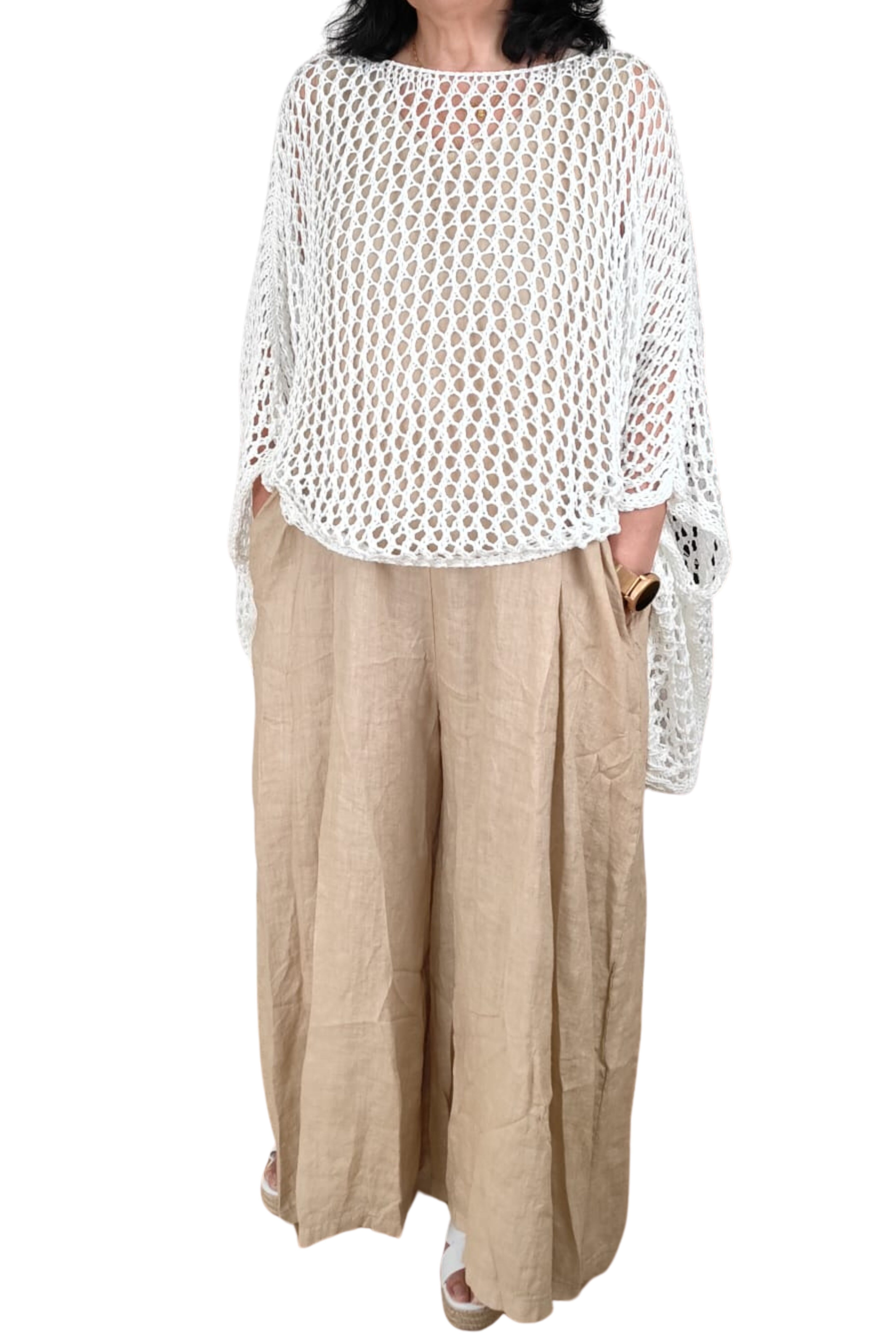 top de jot_madrid en crochet blanco con manga murcielago