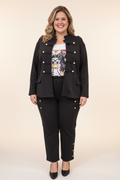 Military Straight Pants, 4 Buttons, Side Accents, Curvy Fit, Burgundy Black | YOLYKKE