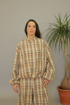 Chaqueta Bomber Cuadros Beige Jot_Madrid