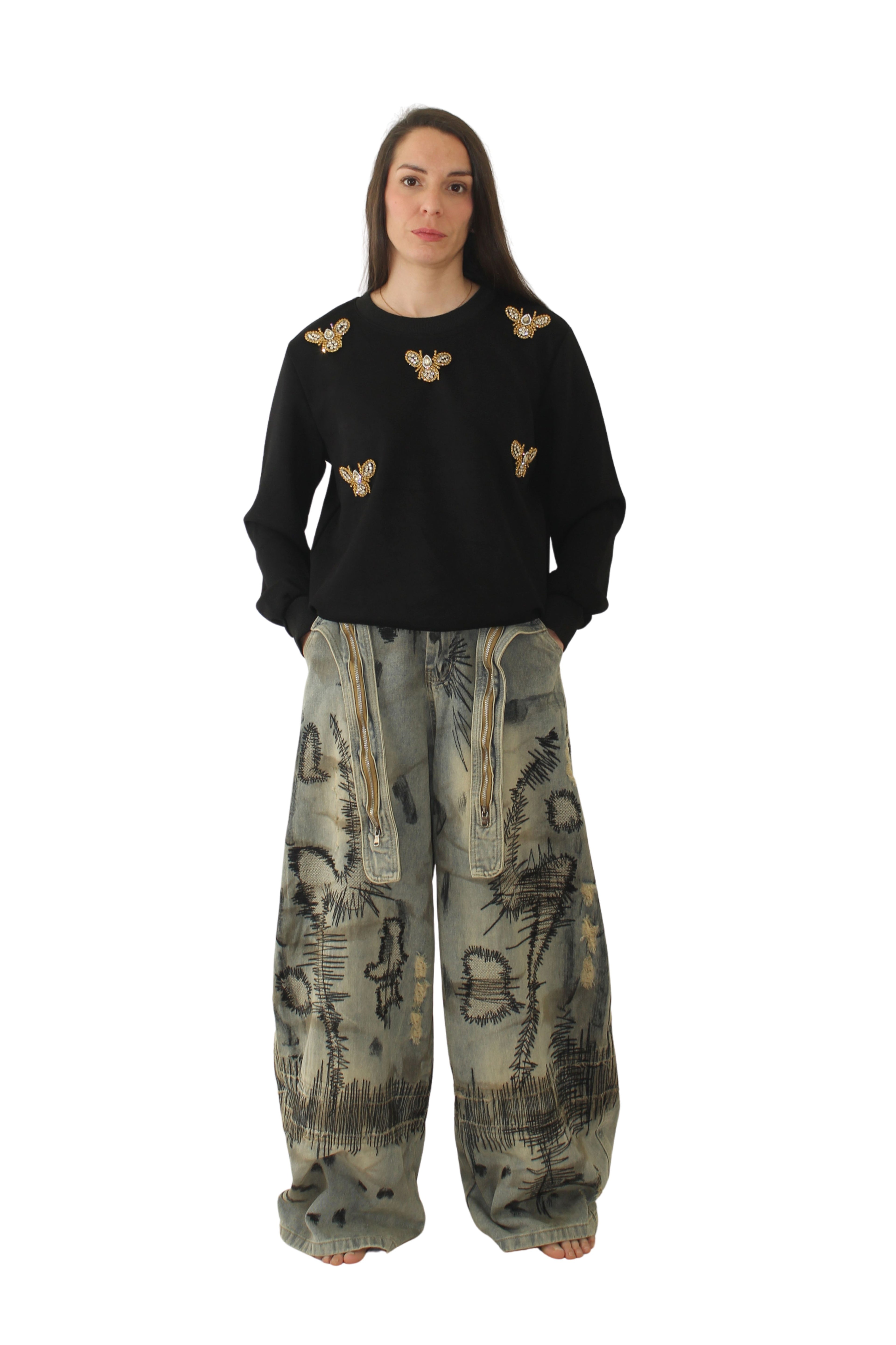 Pantalón degradado de jotmadrid con vivos cosidos y dos estribos delanteros con cremalleras LYKKE