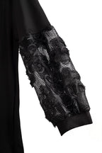 Vestido con dos tejidos en punto milano y falda de encaje con rosas bordadas todo negro LYKKE