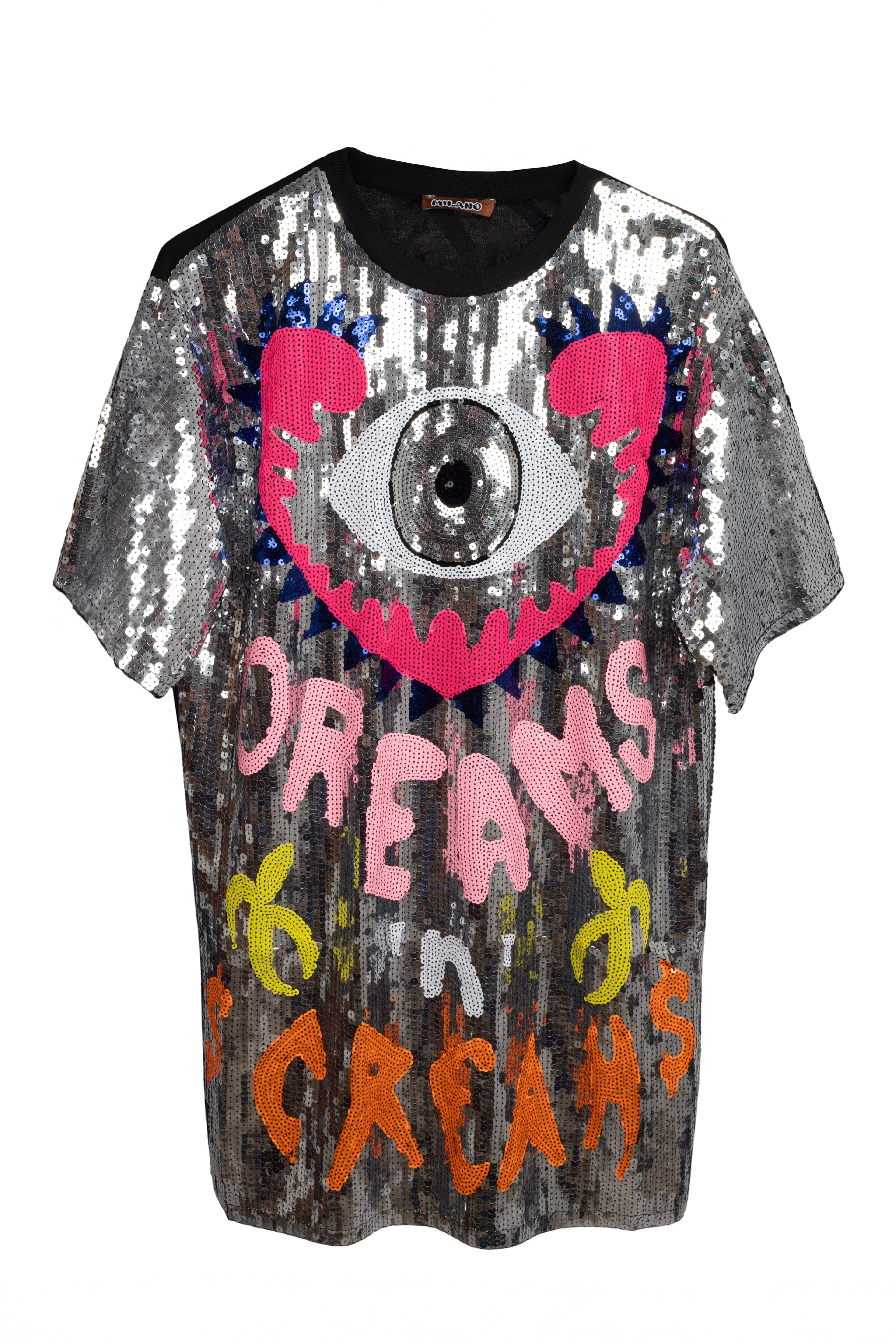 Vestido Camiseta  Lentejuelas Ojo Textos - Jot_Milano