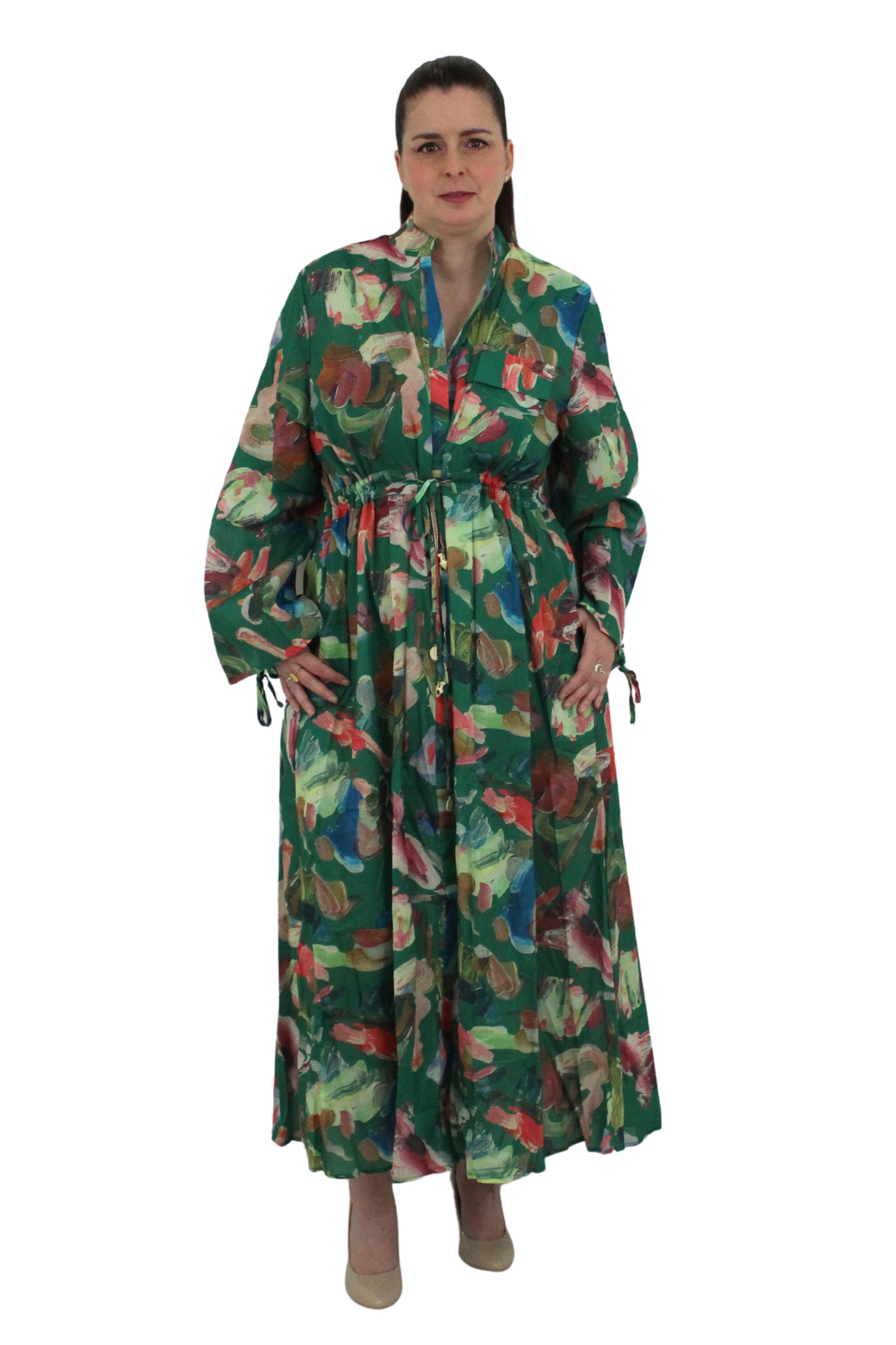 vestido de nefelibata estampado floral en tonos verdes