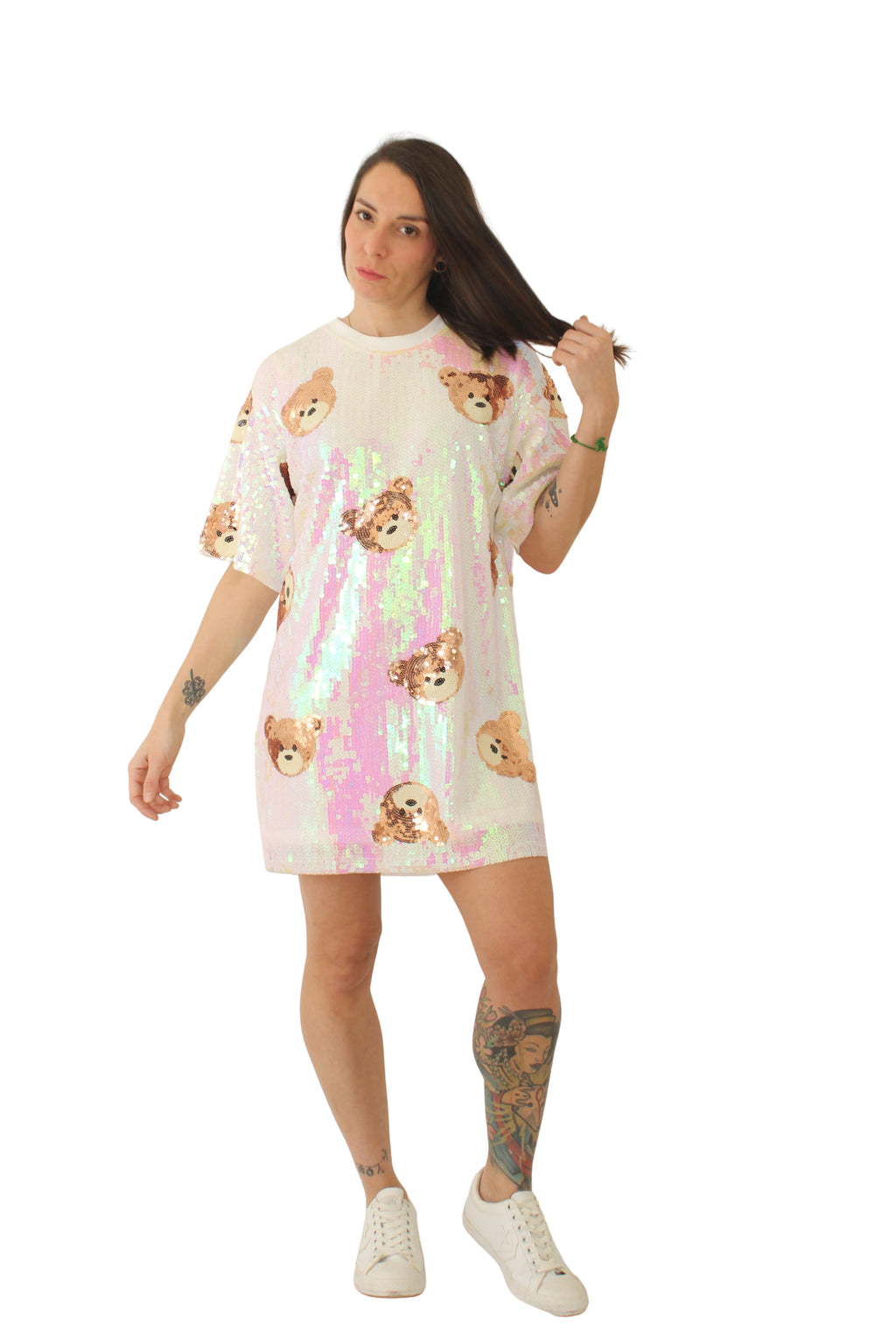 Vestido Camiseta Rosa Ositos Lentejuelas - Jot_Milano