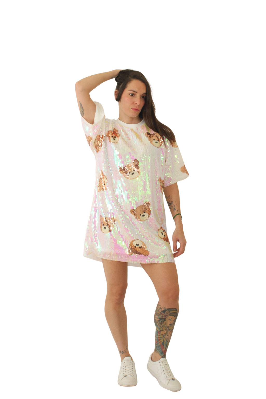 Vestido Camiseta Rosa Ositos Lentejuelas - Jot_Milano