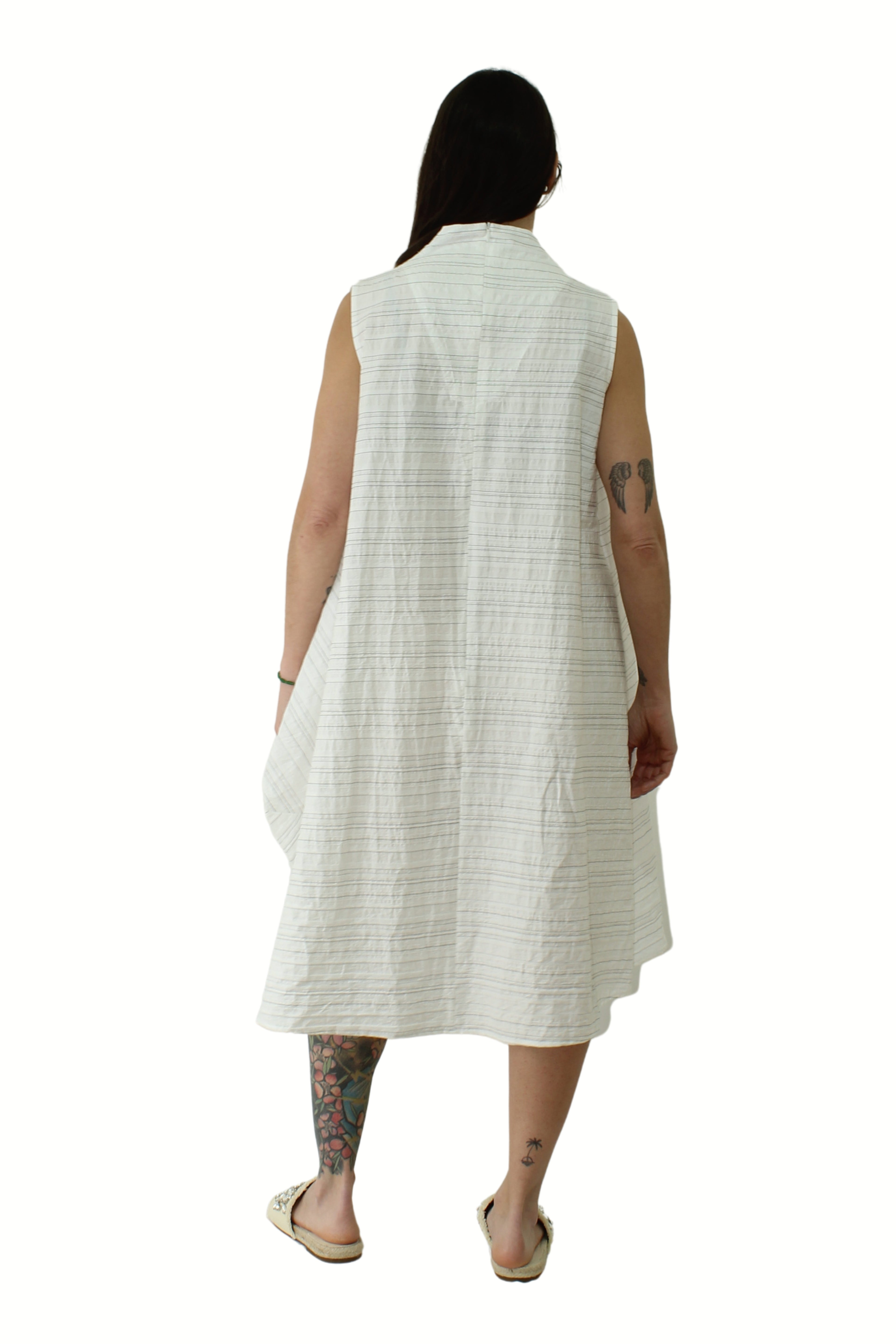 Vestido de algodón de Wendy trendy asimétrico con bolsillos blanco con rayas