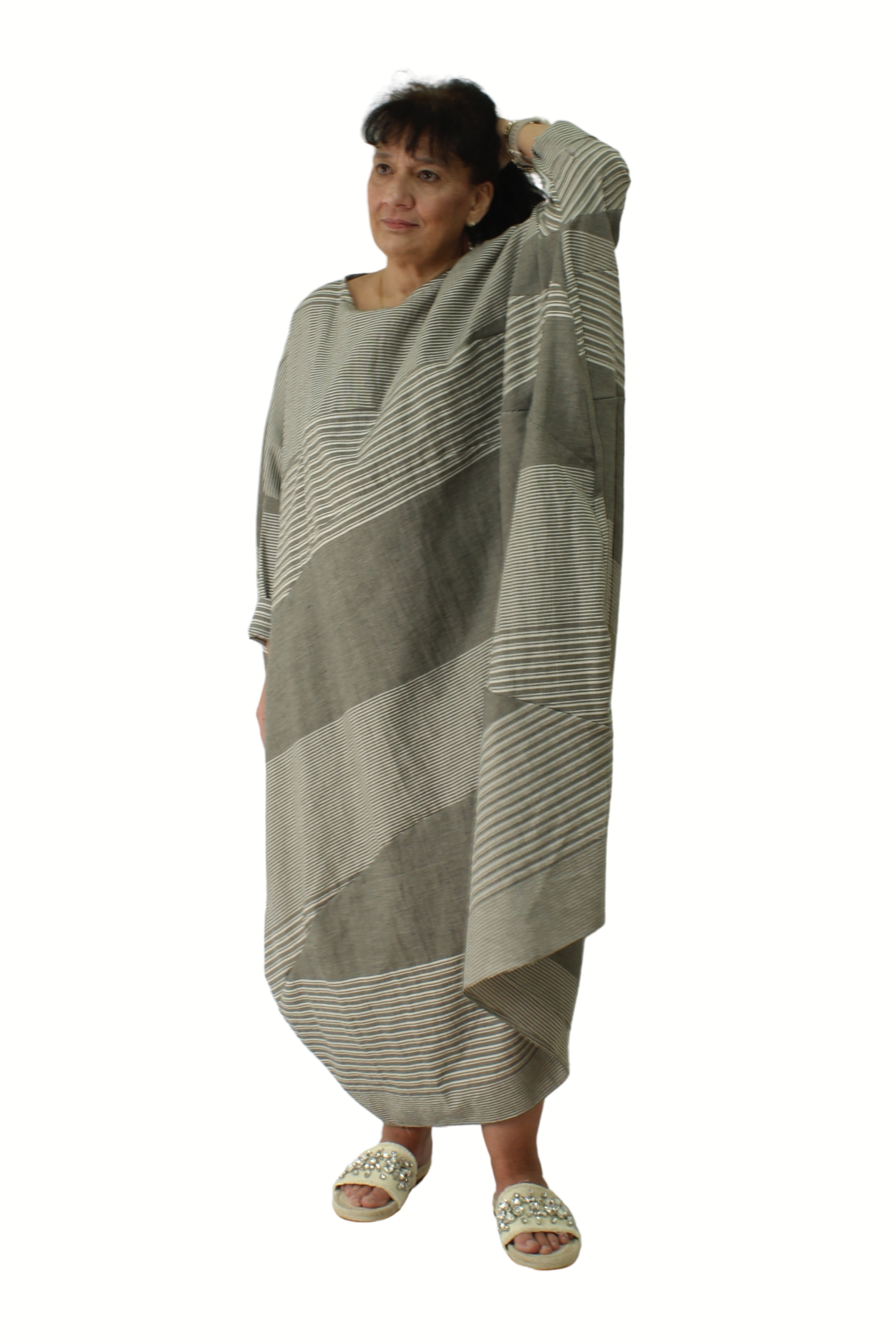 vestido wendy trendy a rayas tostado tipo globo |YOLYKKE