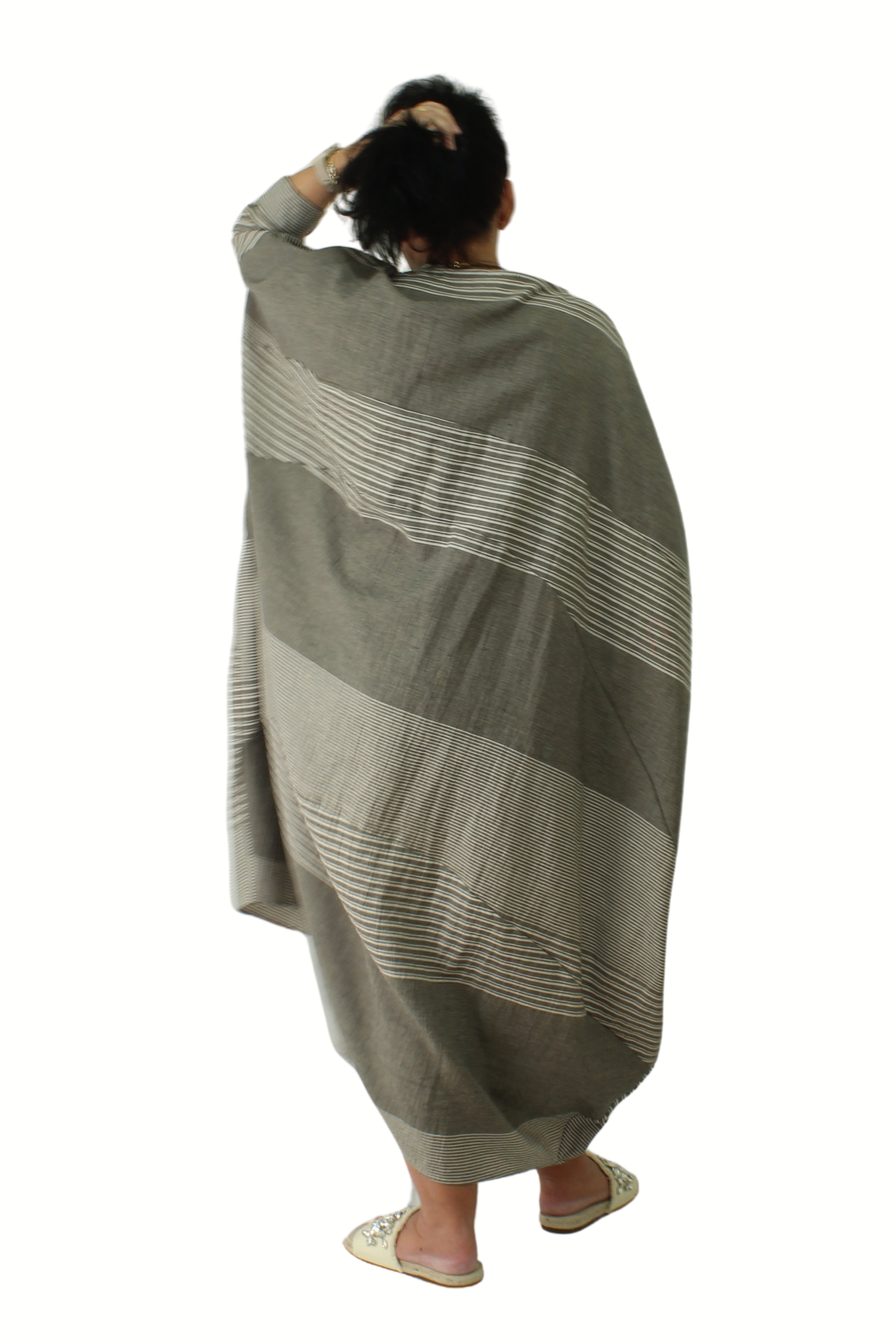 vestido Wendy trendy a rayas tostado tipo globo | YOLYKKE