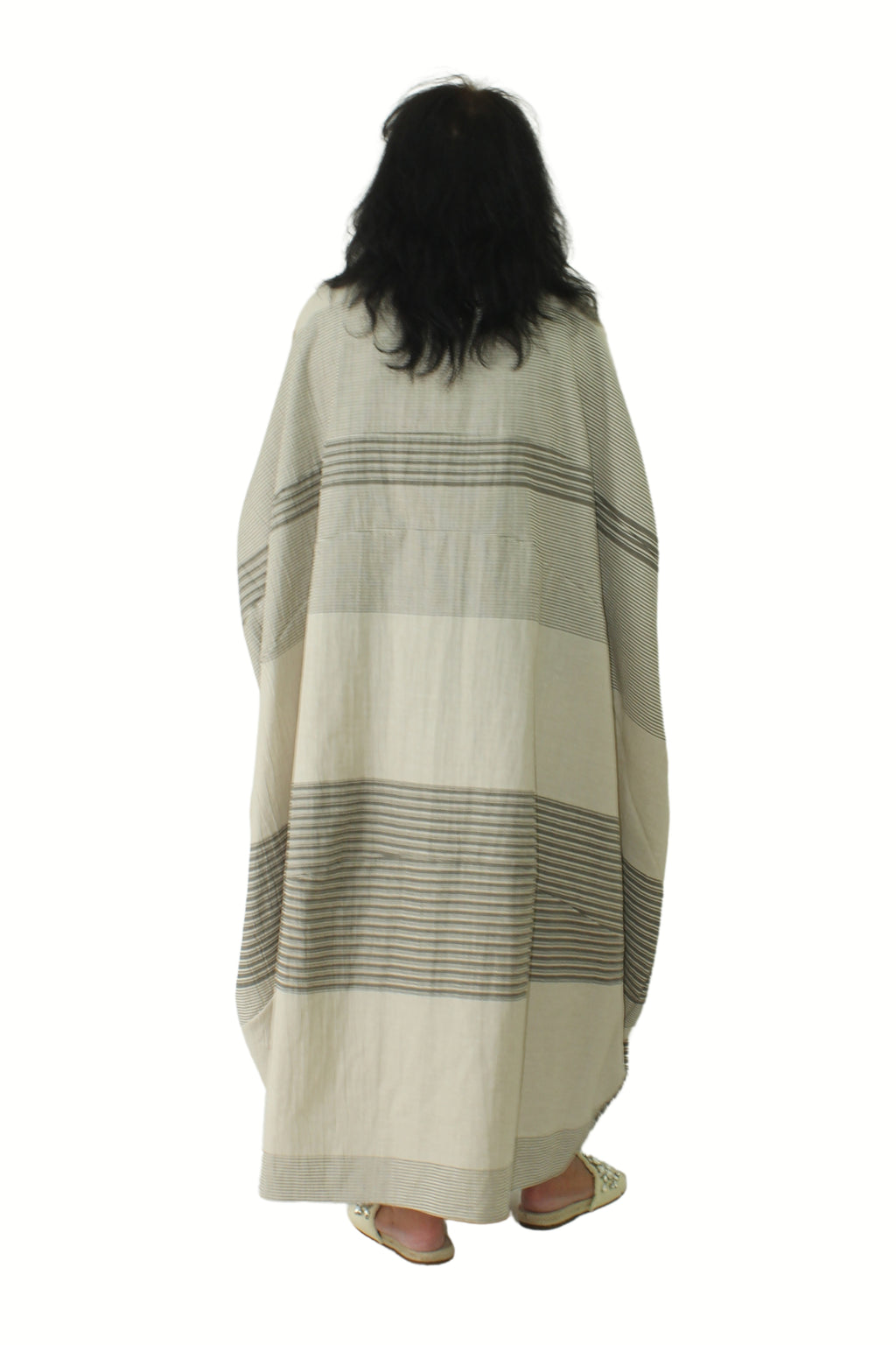 vestido wendy trendy tipo globo a rayas beige | YOLYKKE