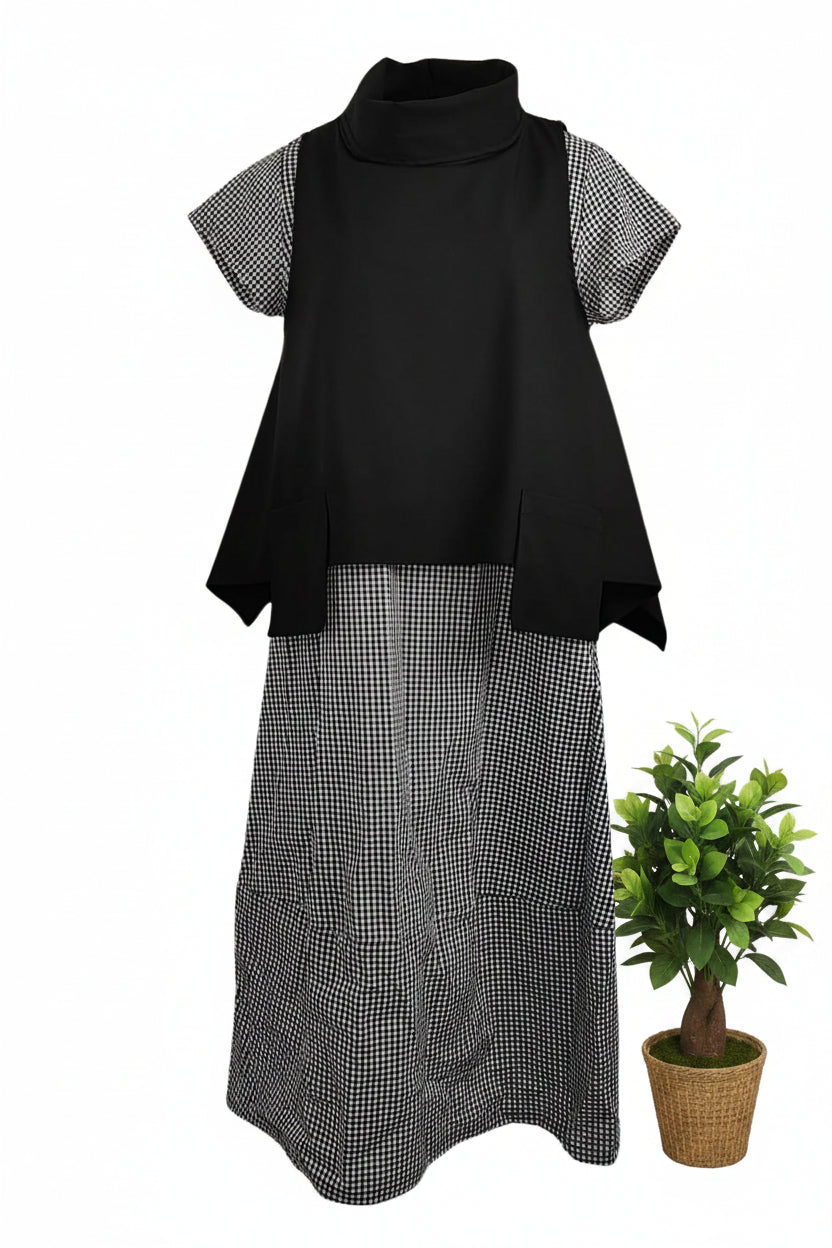vestido wendy trendy vichi negro con chaleco bolsillos